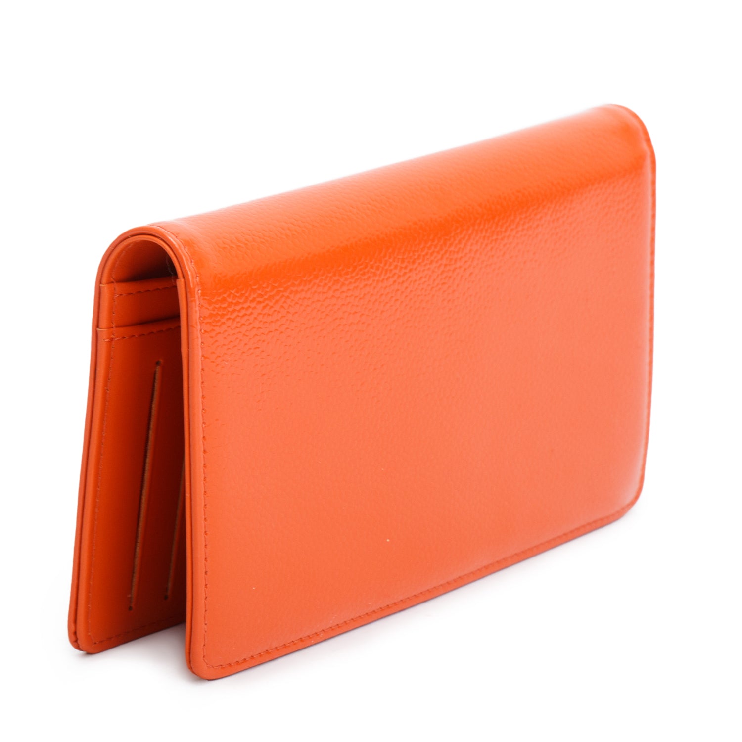 Chanel Orange Patent Leather Timeless Yen Wallet w/ Box & Authenticity