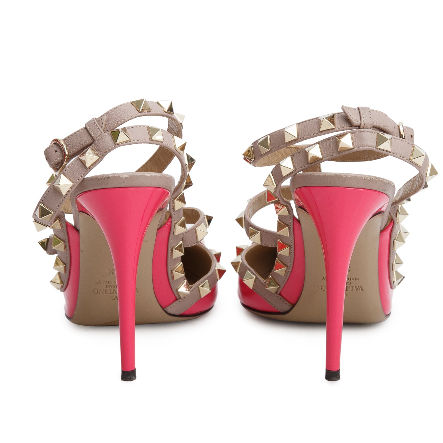 Valentino Pink Patent Leather Rockstud Ankle Strap Pumps, Size 38.5 w/ Box