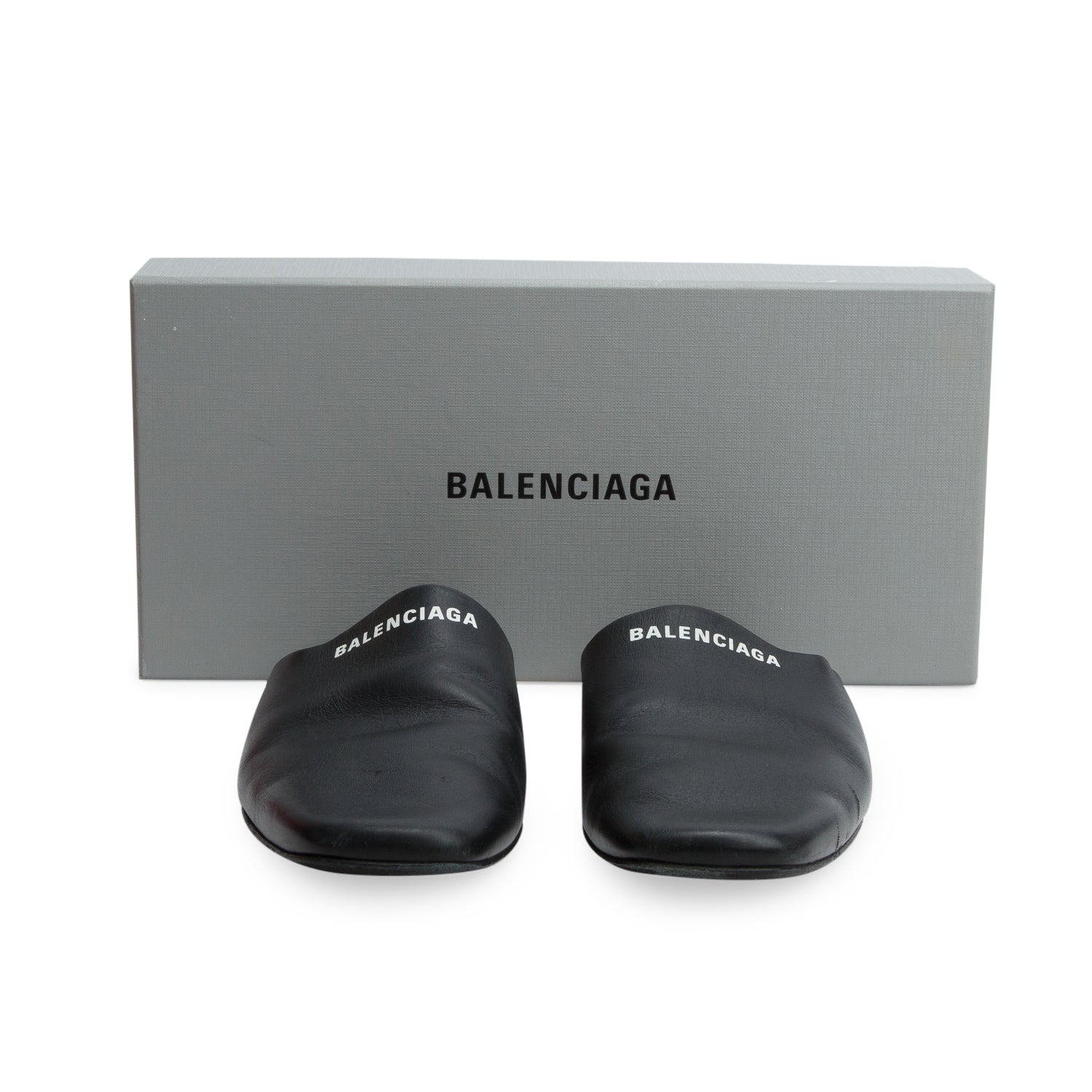 Balenciaga Black Calfskin Leather Mules, Women's Size 38 w/ Box