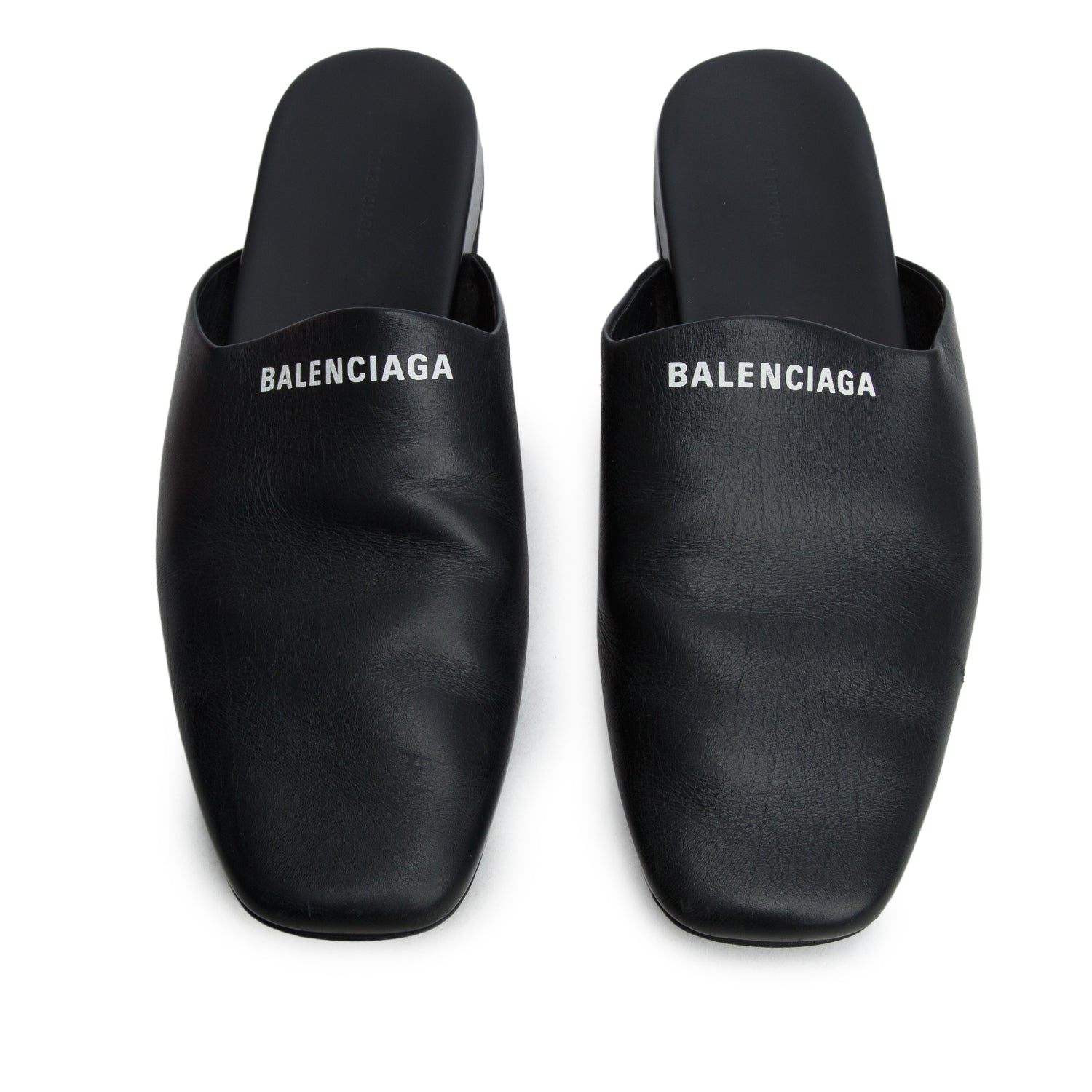 Balenciaga Black Calfskin Leather Mules, Women's Size 38 w/ Box