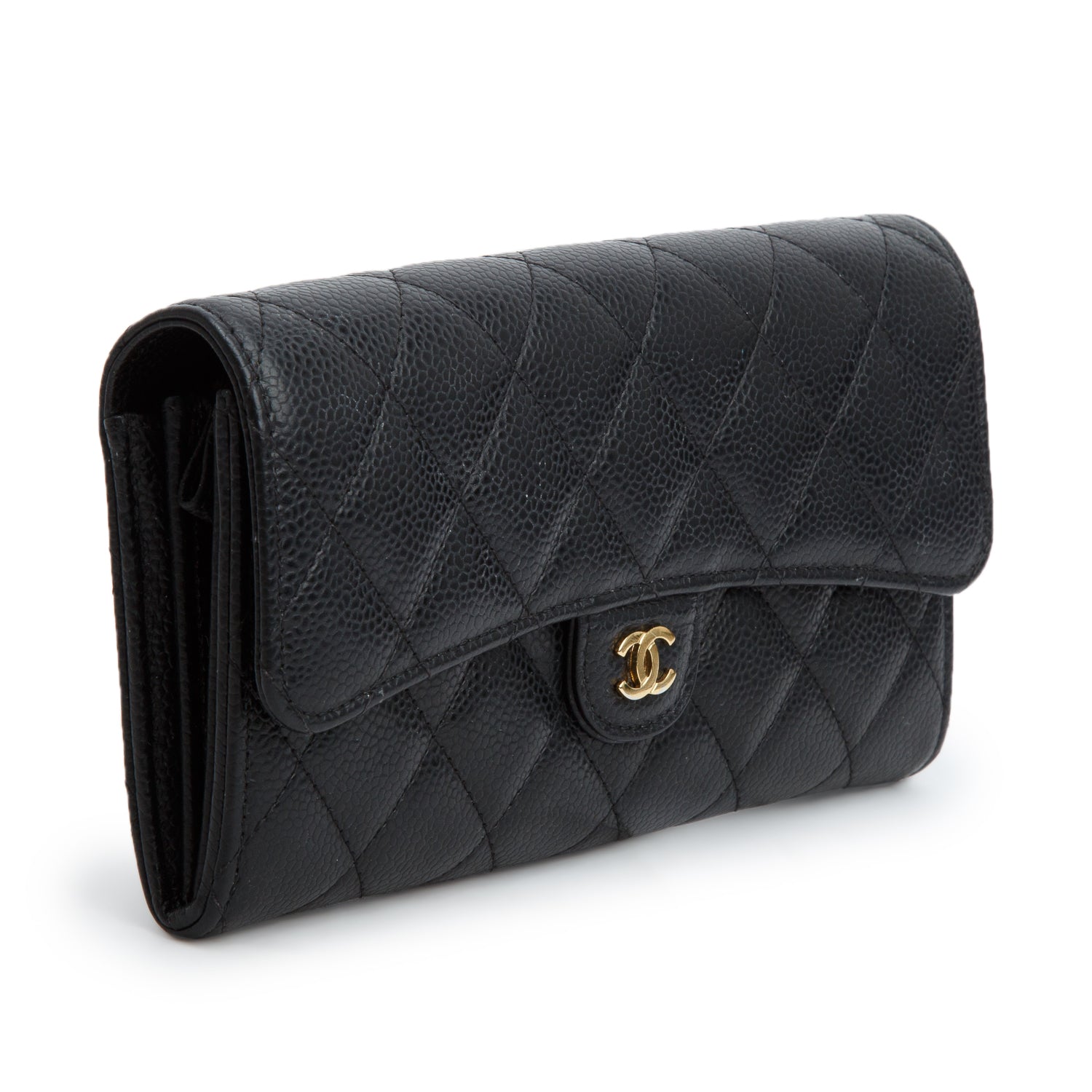 Chanel Black Caviar Leather Classic Long Flap Wallet