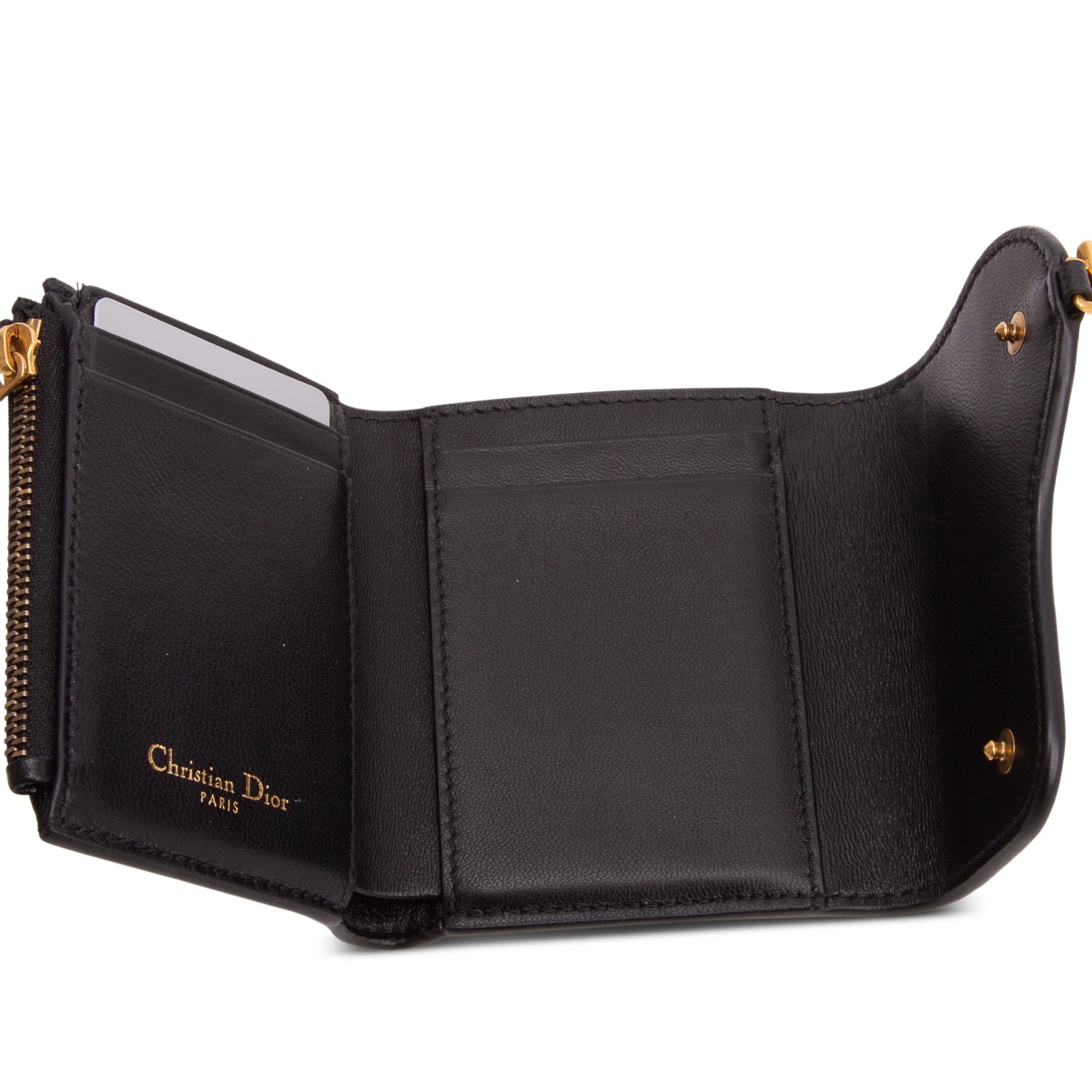 Christian Dior 2022 Black Grained Leather Saddle Lotus Wallet