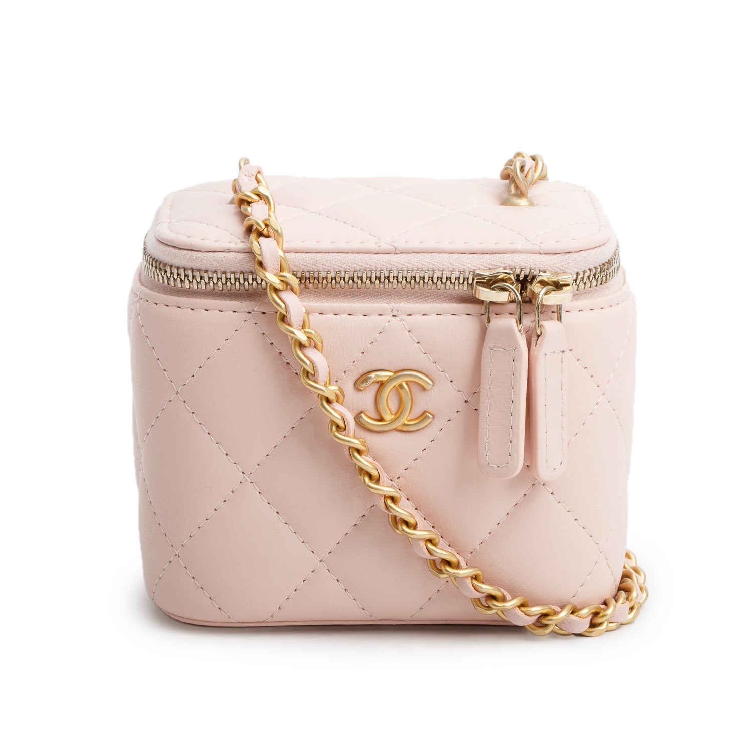 Chanel Pink Calfskin Leather Mini Pearl Crush Vanity Case