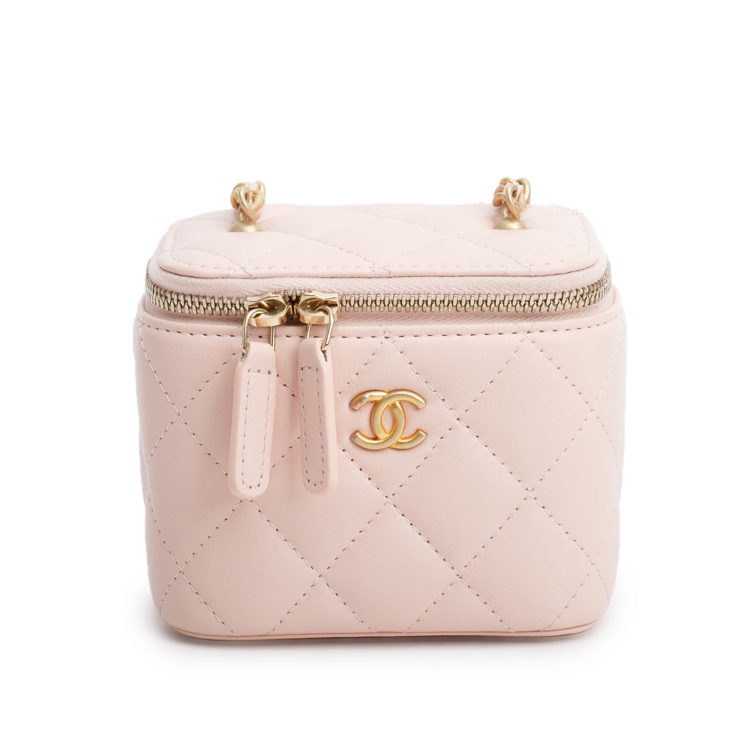 Chanel Pink Calfskin Leather Mini Pearl Crush Vanity Case