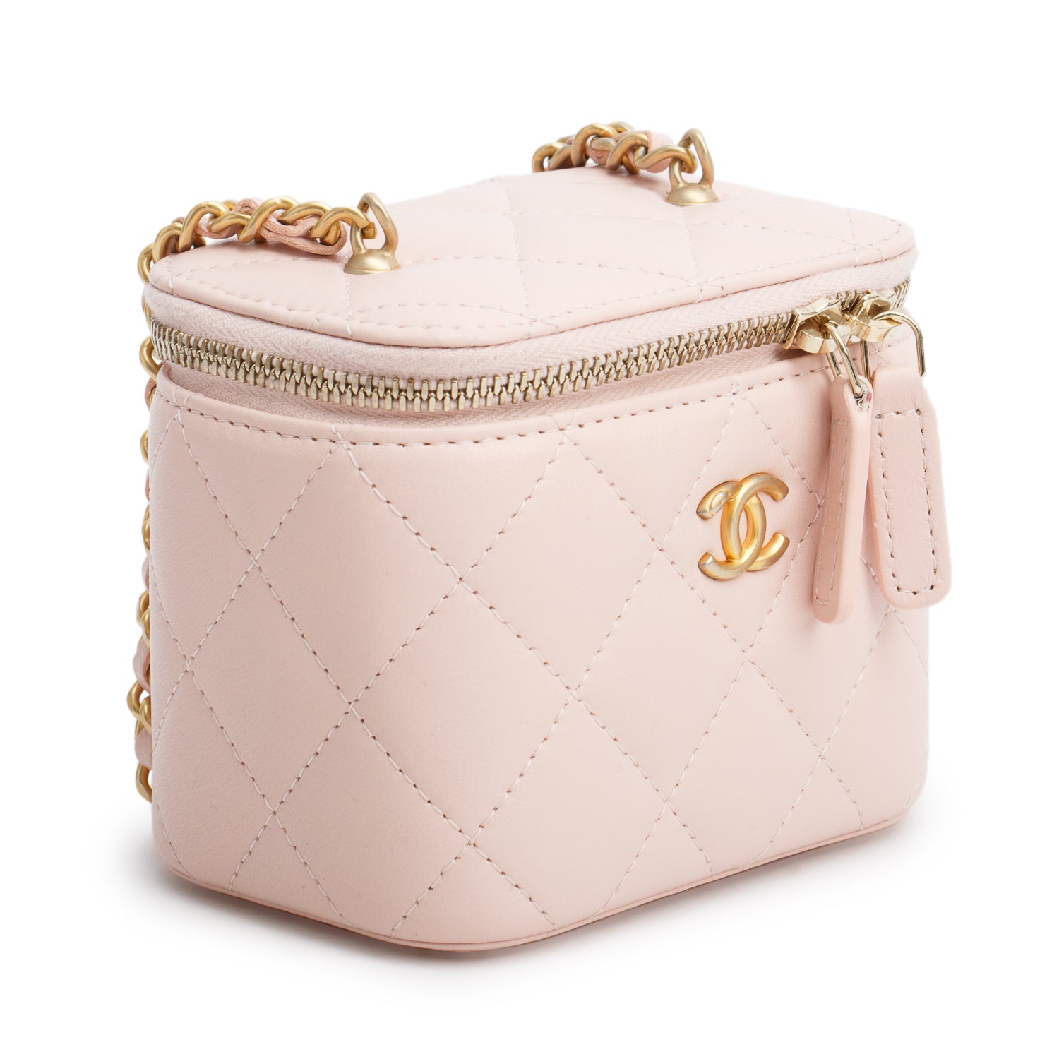 Chanel Pink Calfskin Leather Mini Pearl Crush Vanity Case