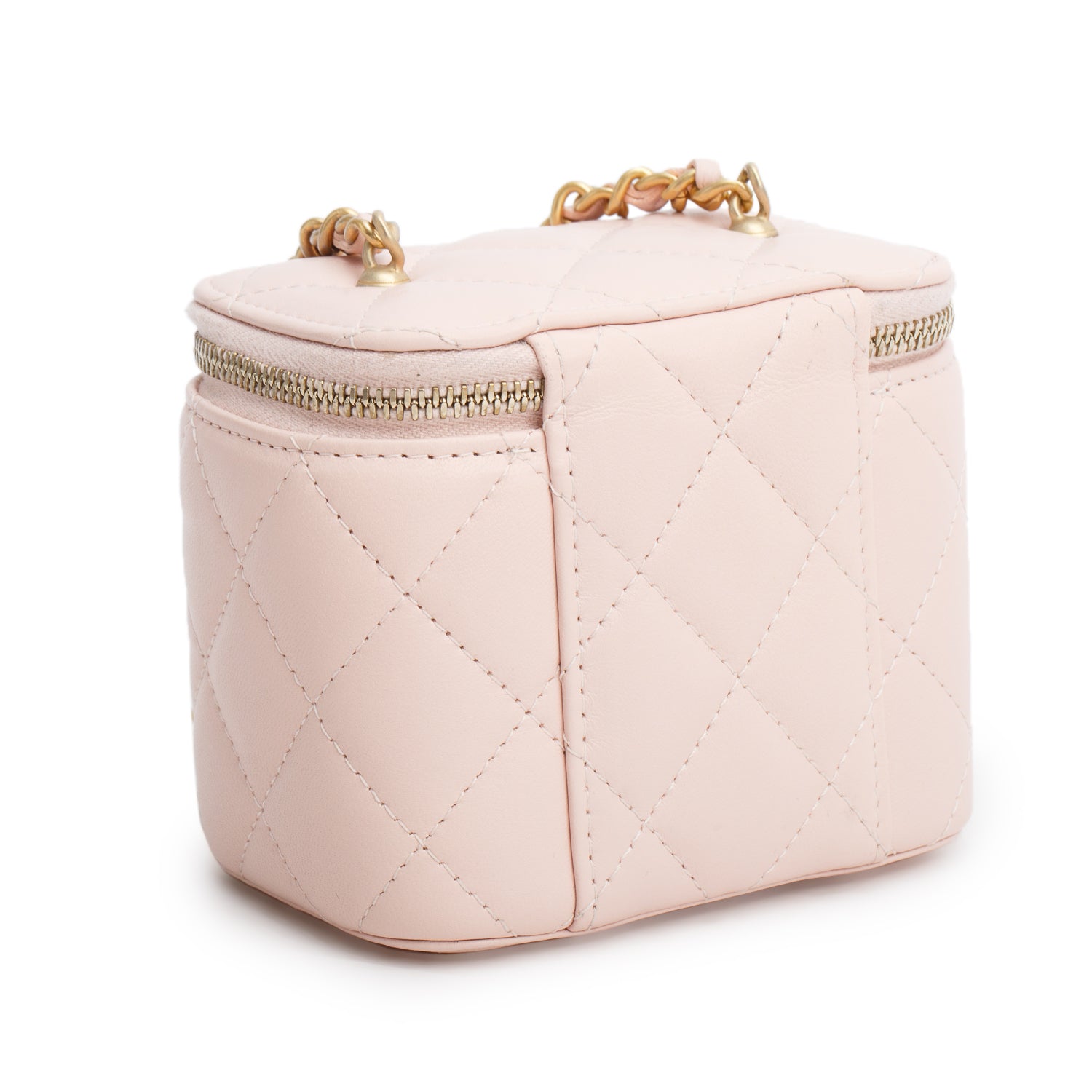 Chanel Pink Calfskin Leather Mini Pearl Crush Vanity Case