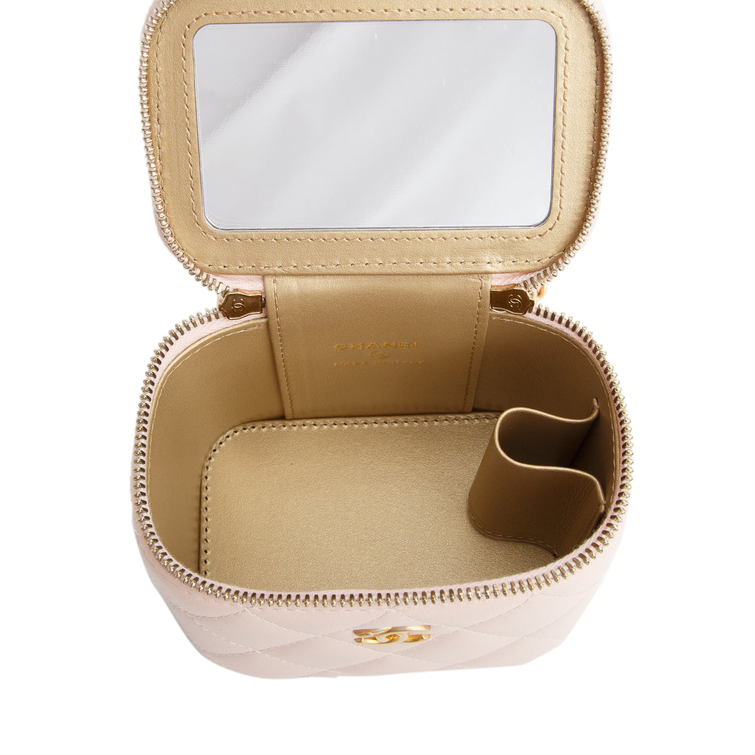 Chanel Pink Calfskin Leather Mini Pearl Crush Vanity Case