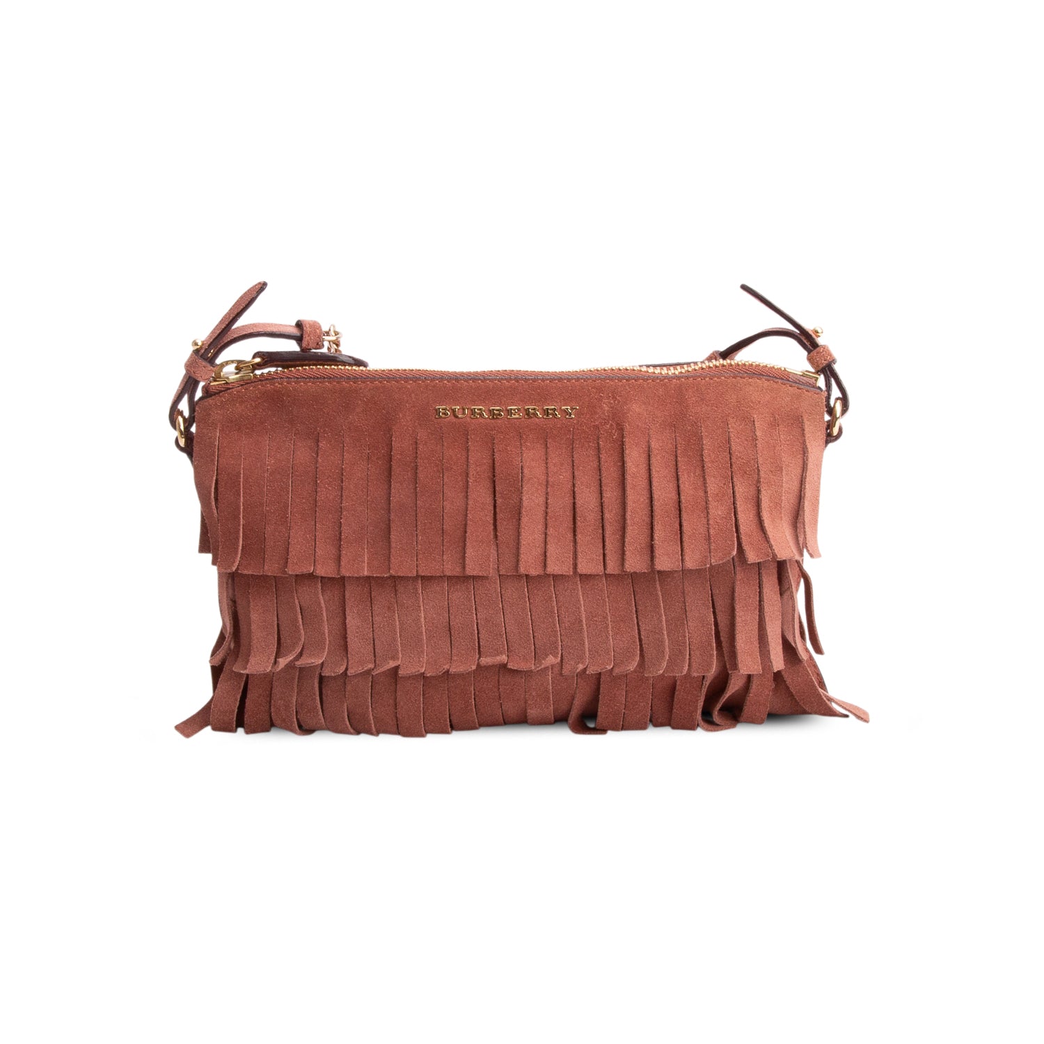 Burberry Pink Suede Peyton Fringe Crossbody Bag