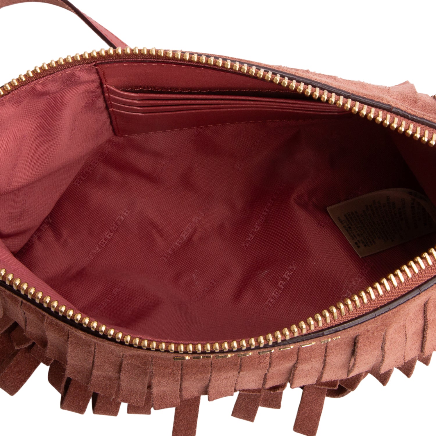 Burberry Pink Suede Peyton Fringe Crossbody Bag