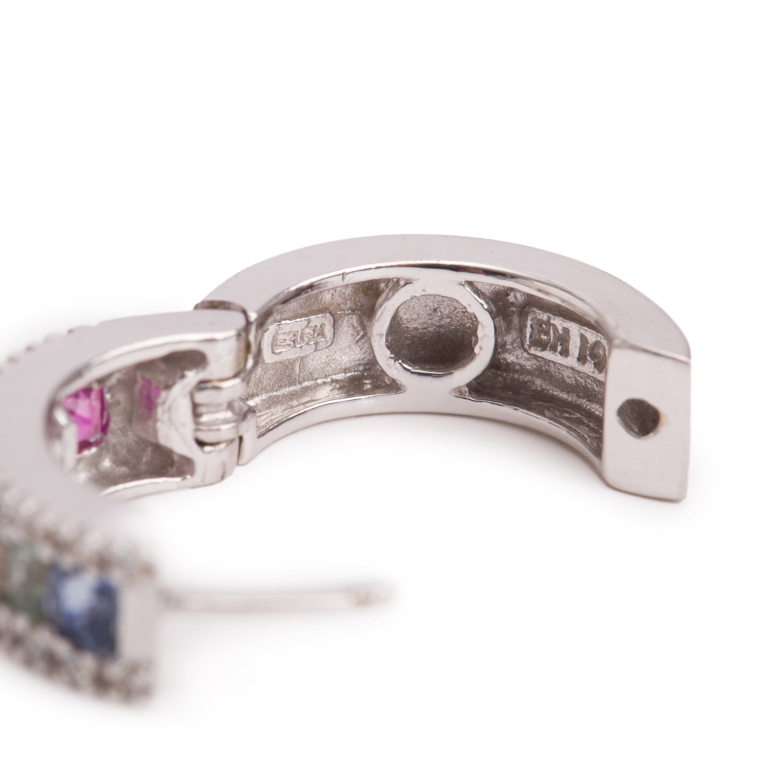 Effy 14k White Gold Multi Color Sapphire & Diamond Hoop Earrings