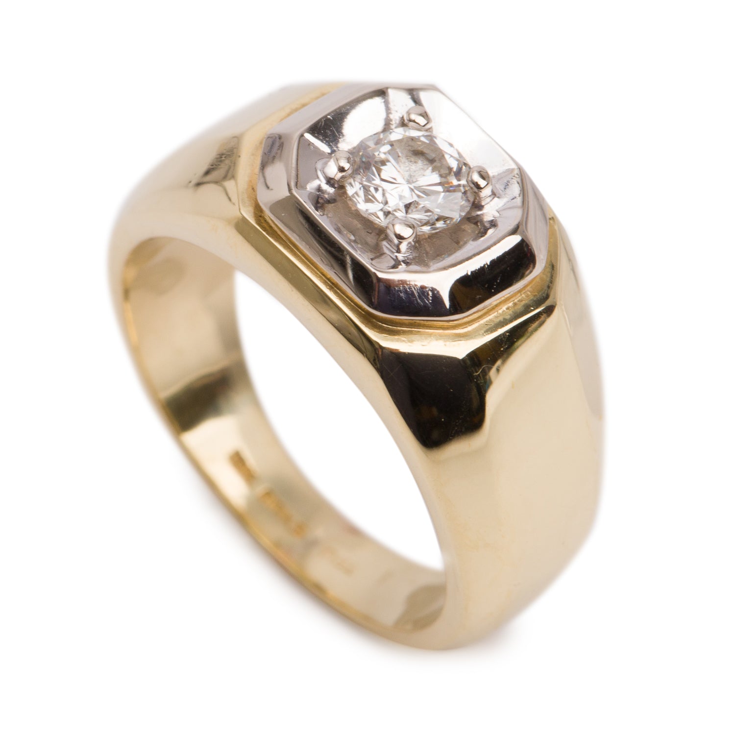 Birks 18k Yellow and White Gold 0.44 ct. Round Cut Diamond Signet Ring, Size 7