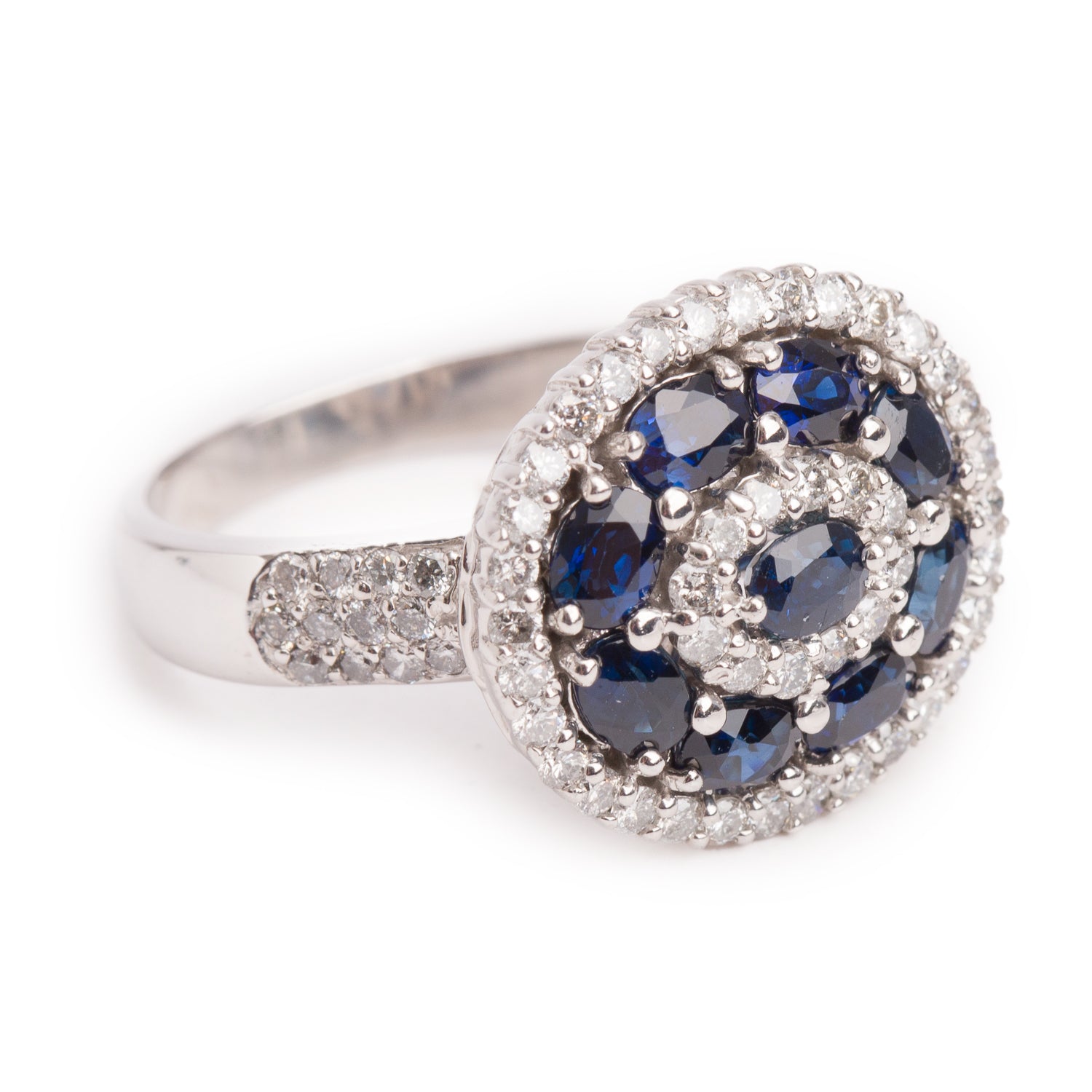 14k White Gold Blue Sapphire & Diamond Ring, Size 8.25
