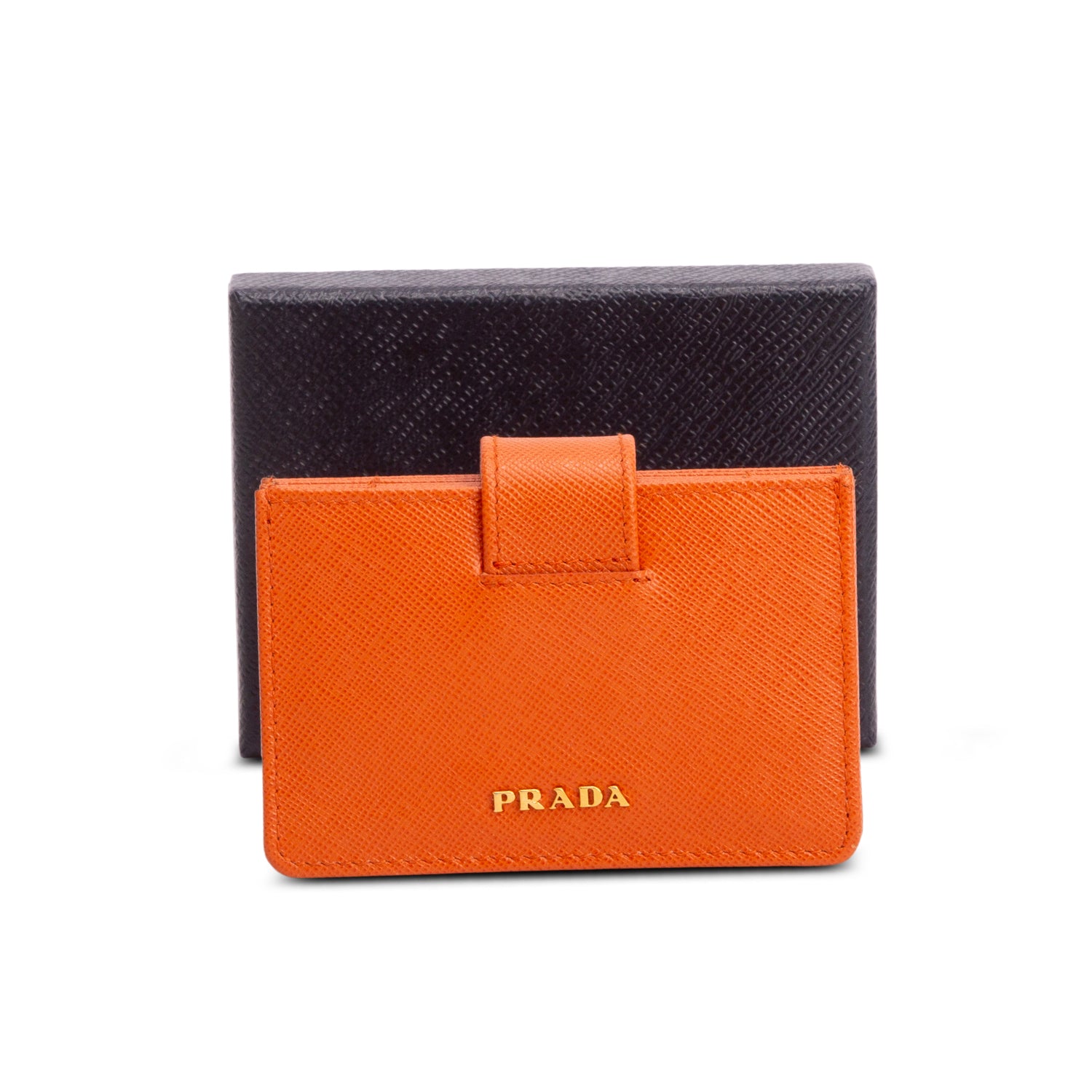 Prada Orange Saffiano Leather Accordion Card Holder w/ Box & Authenticity Card