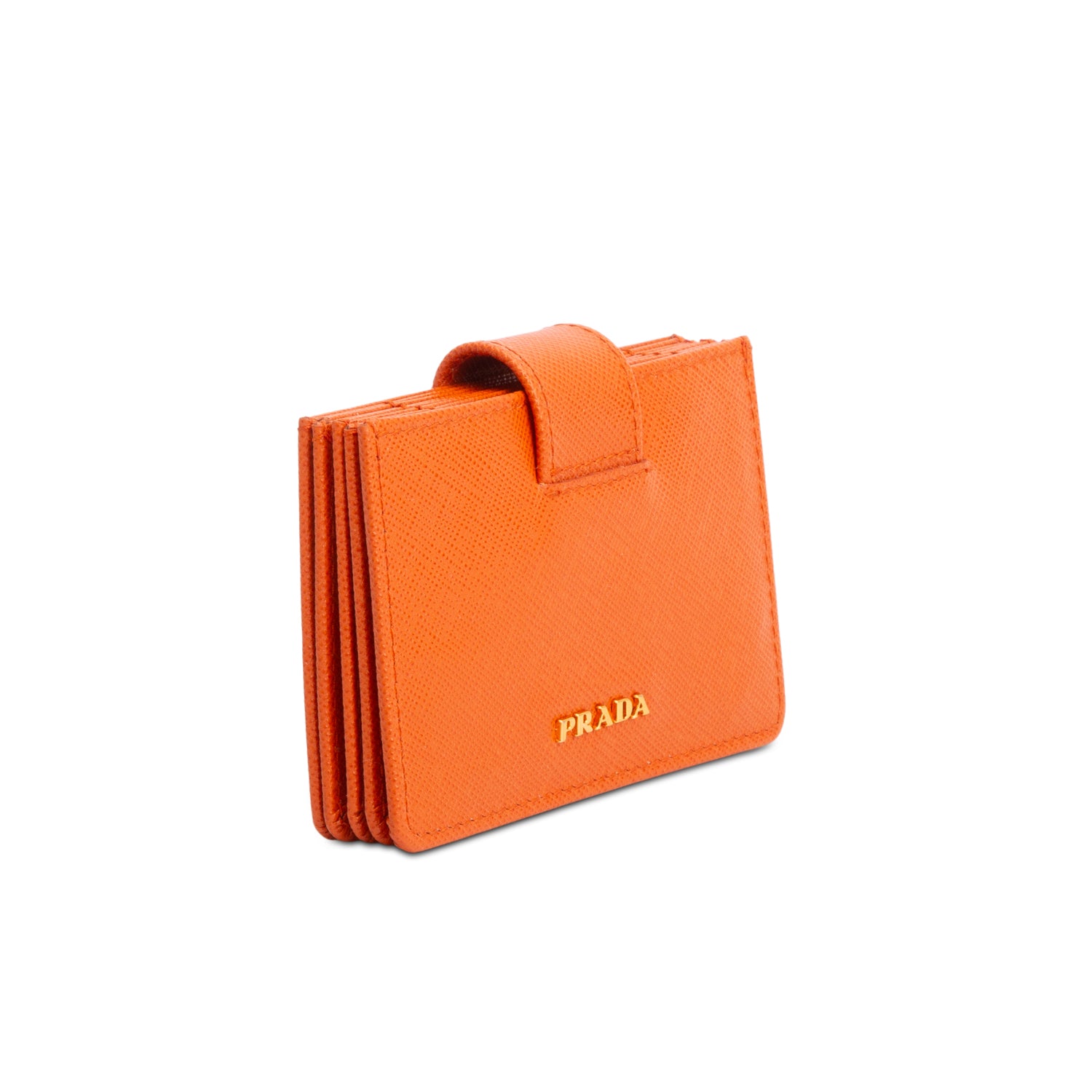 Prada Orange Saffiano Leather Accordion Card Holder w/ Box & Authenticity Card