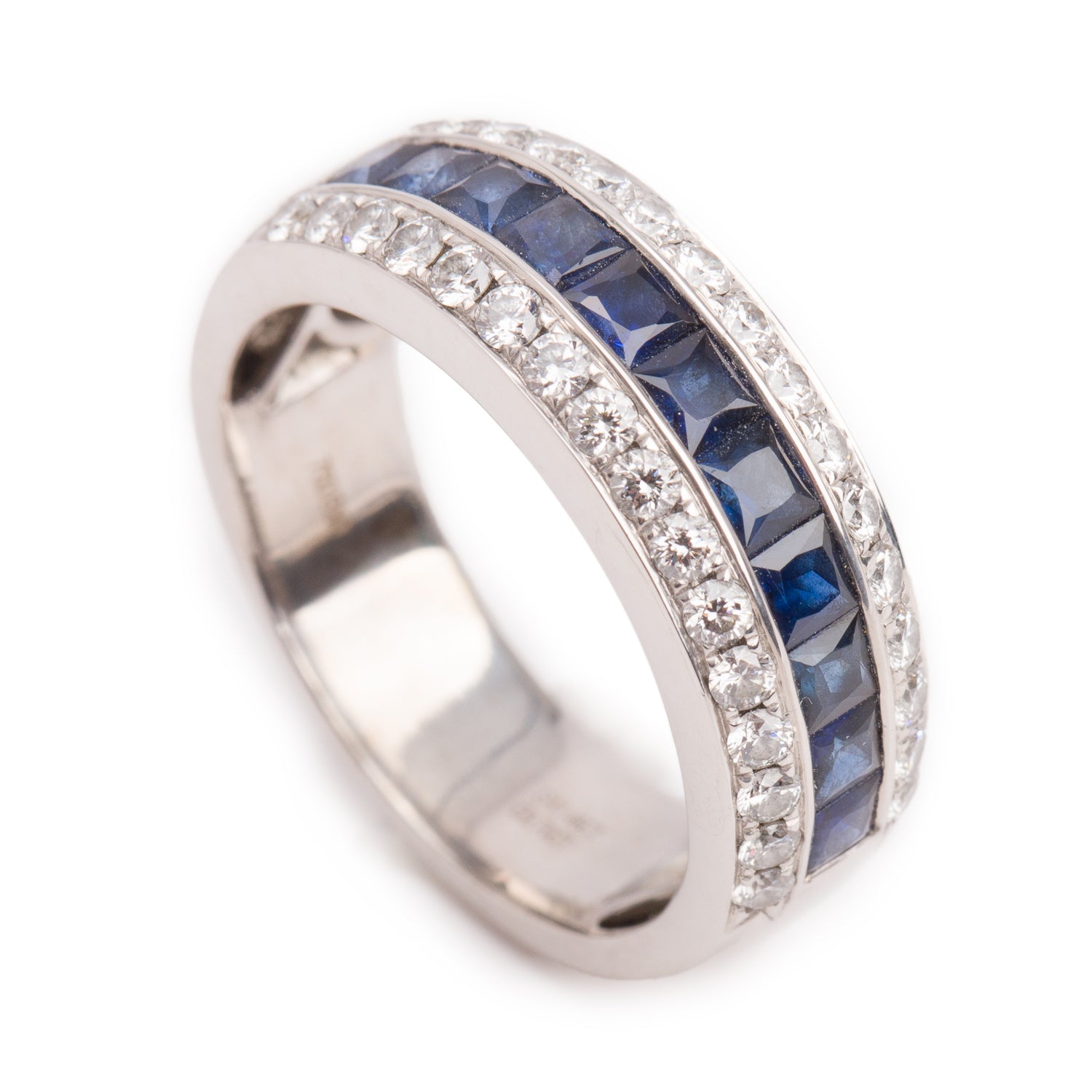 18k White Gold Blue Sapphire & Diamond Ring, Size 8.25
