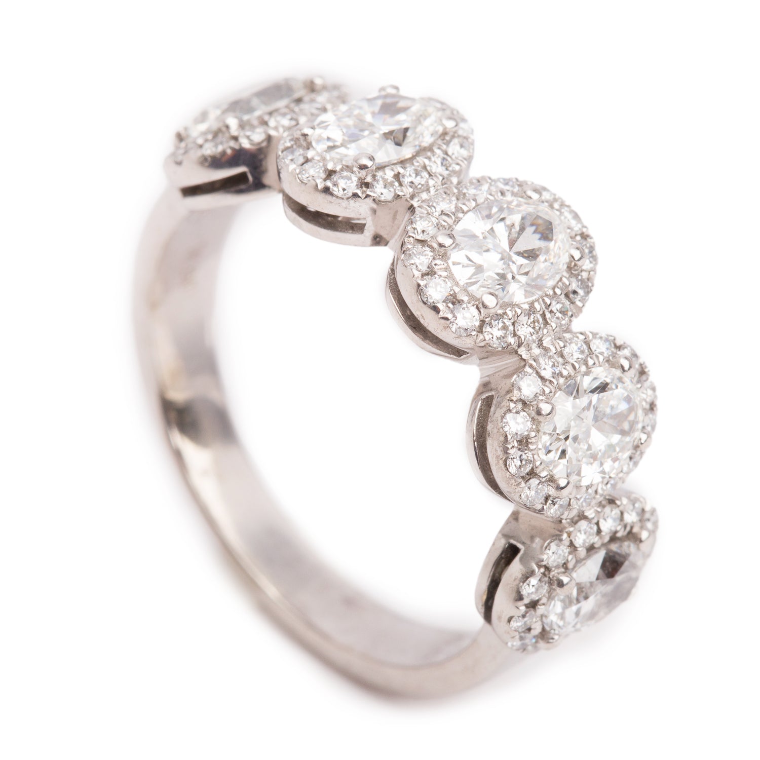 18k White Gold Diamond Cocktail Ring, Size 8.5