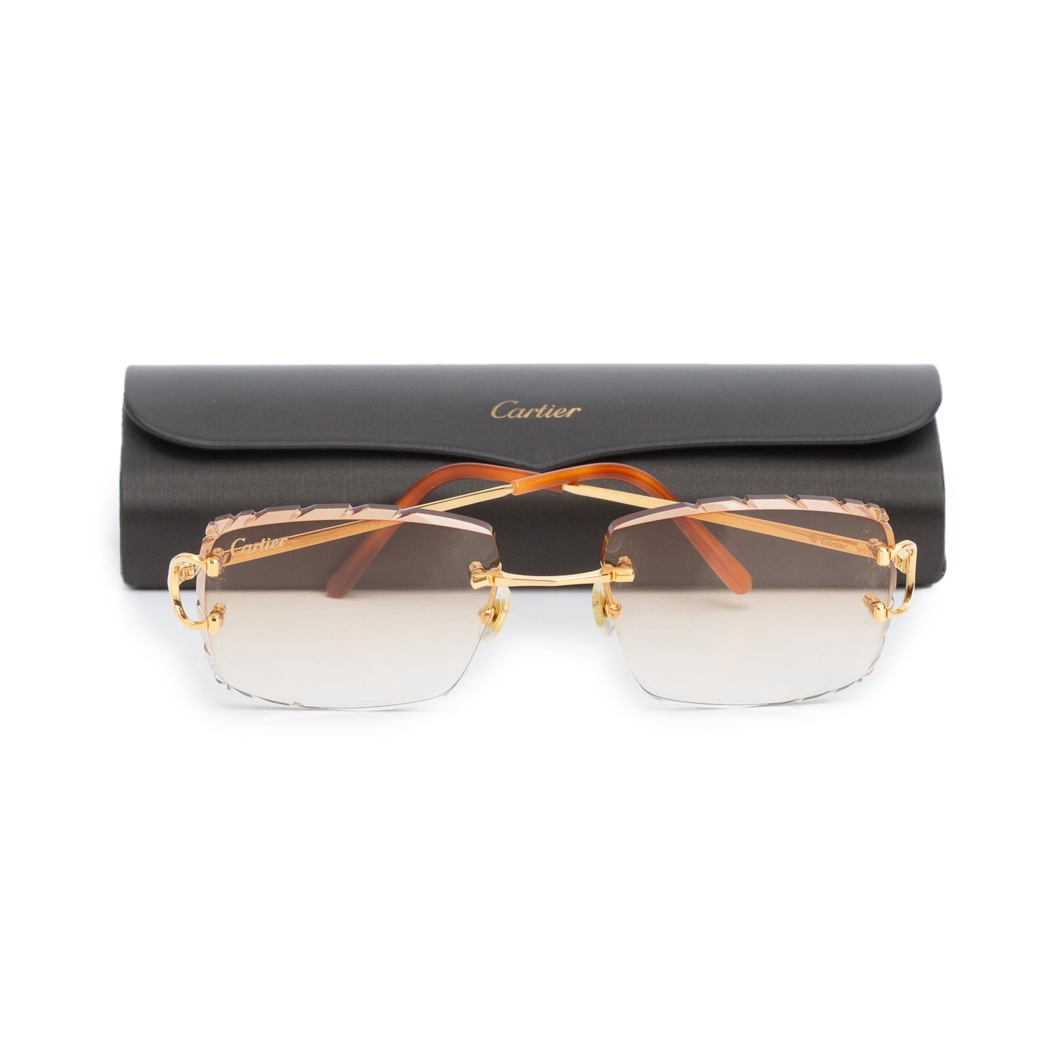 Cartier CT000920 Brown Rimless Diamond Cut Sunglasses w/ Case