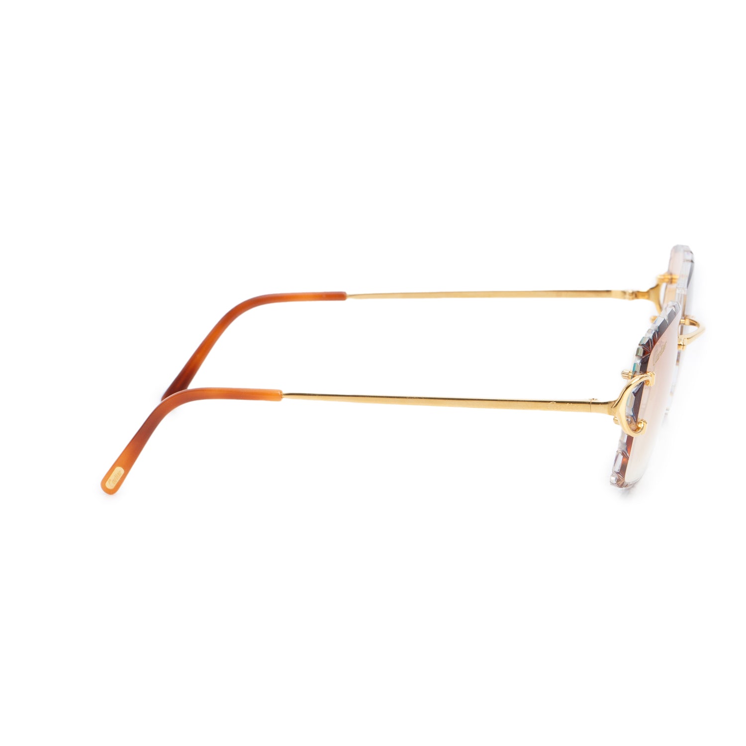 Cartier CT000920 Brown Rimless Diamond Cut Sunglasses w/ Case
