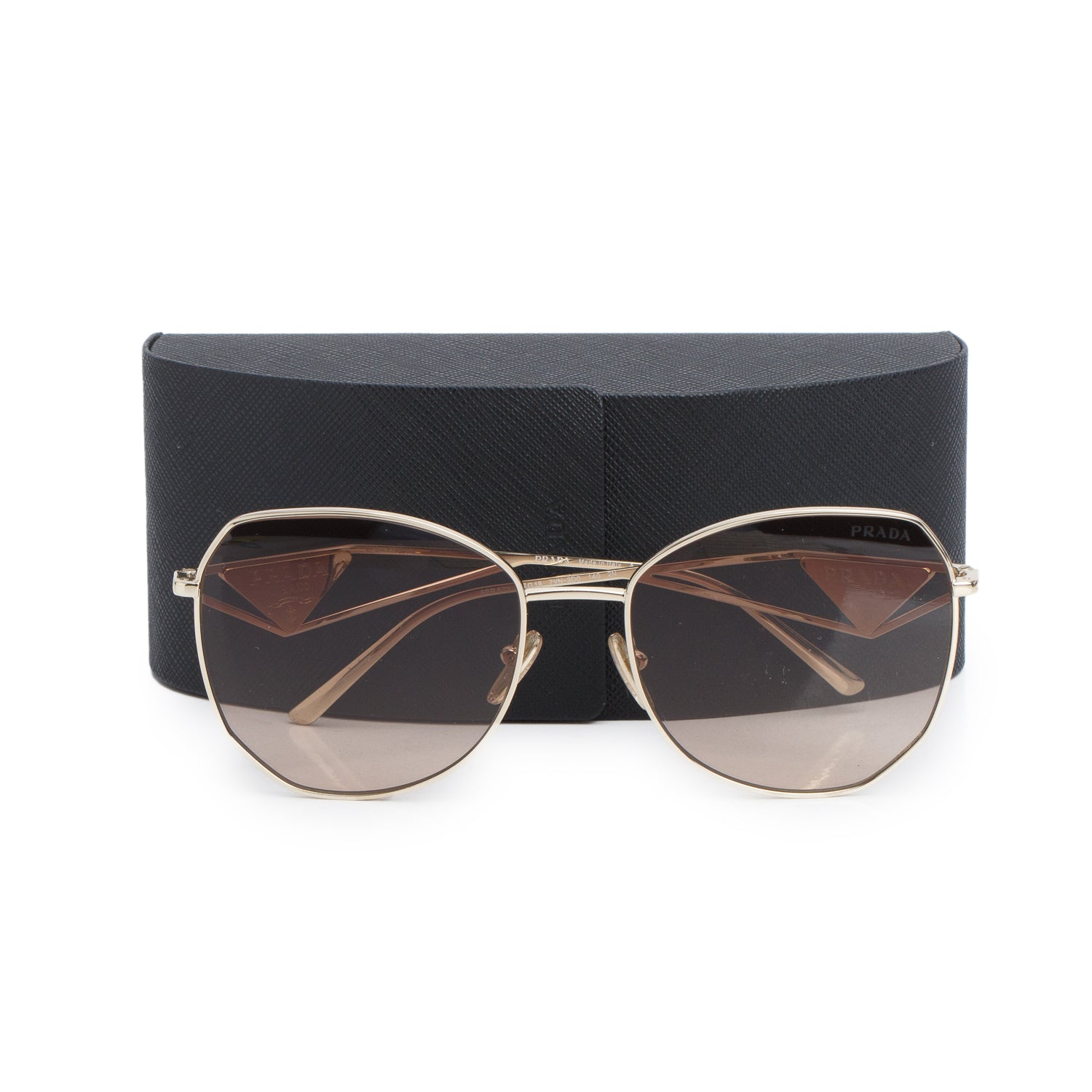 Prada SPR 57Y Gold Metal Triangle Enamel Square Sunglasses w/ Case