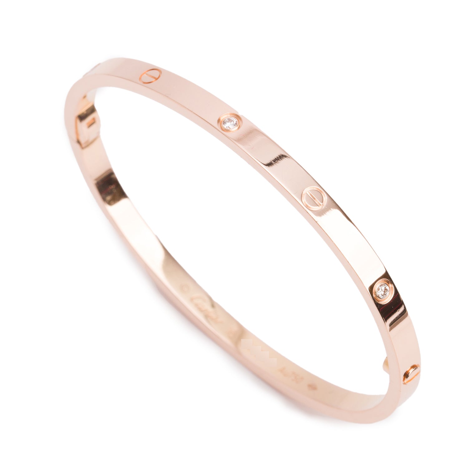 Cartier 18k Rose Gold 6 Diamond Love Bracelet, Small Model, Size 16 w/ Box & Certificate