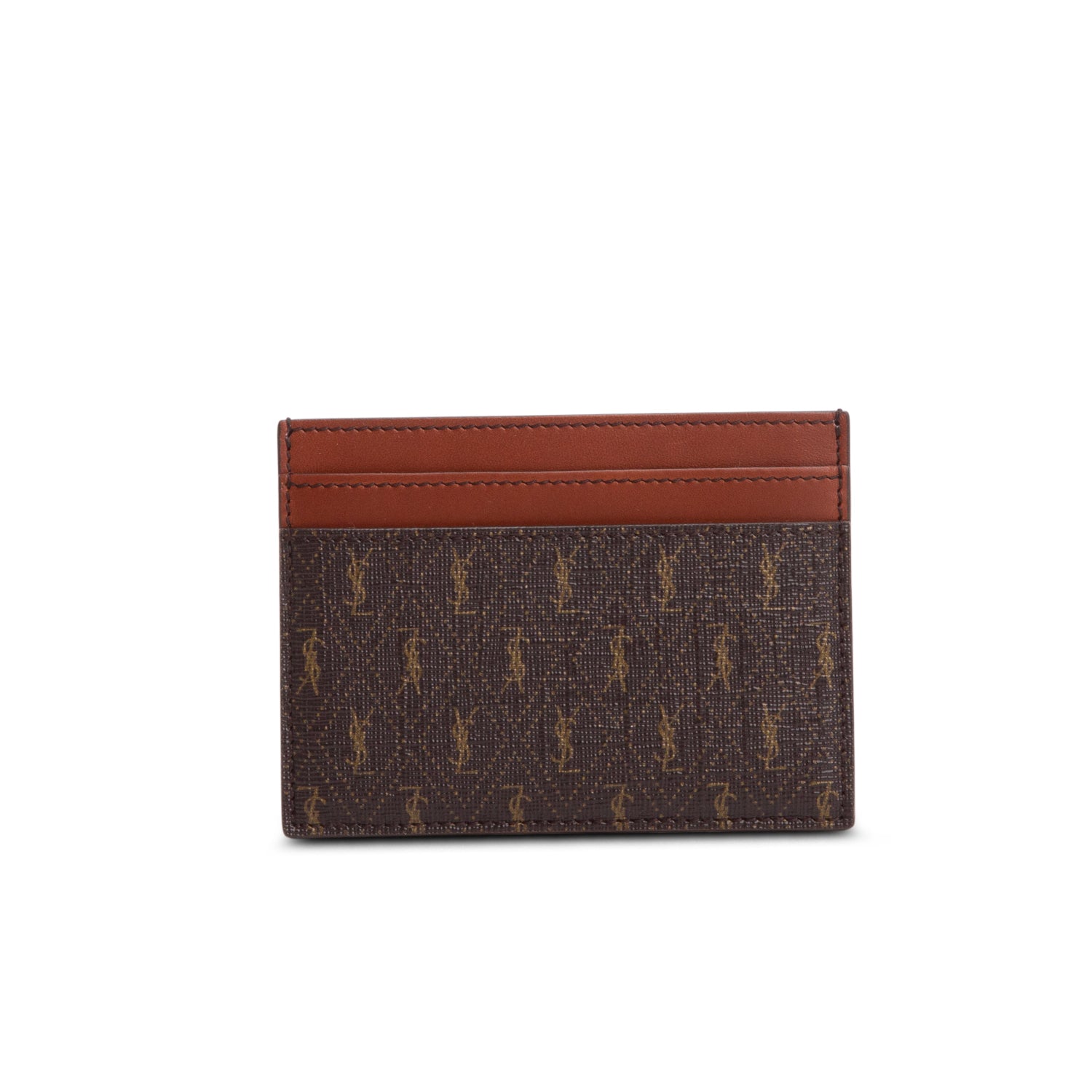 Saint Laurent 2022 Brown Canvas Smooth Calfskin Le Monogramme Card Holder w/ Box