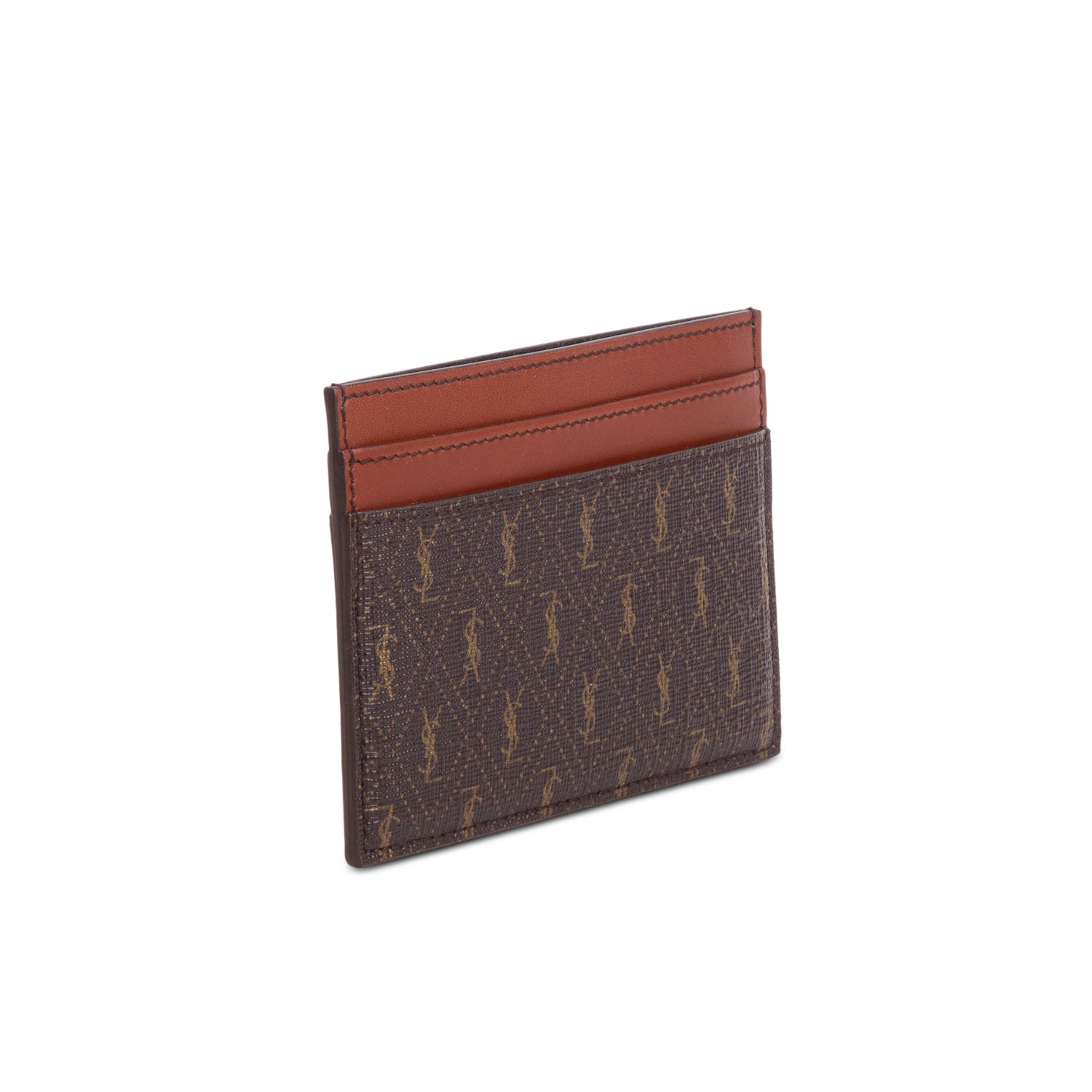 Saint Laurent 2022 Brown Canvas Smooth Calfskin Le Monogramme Card Holder w/ Box