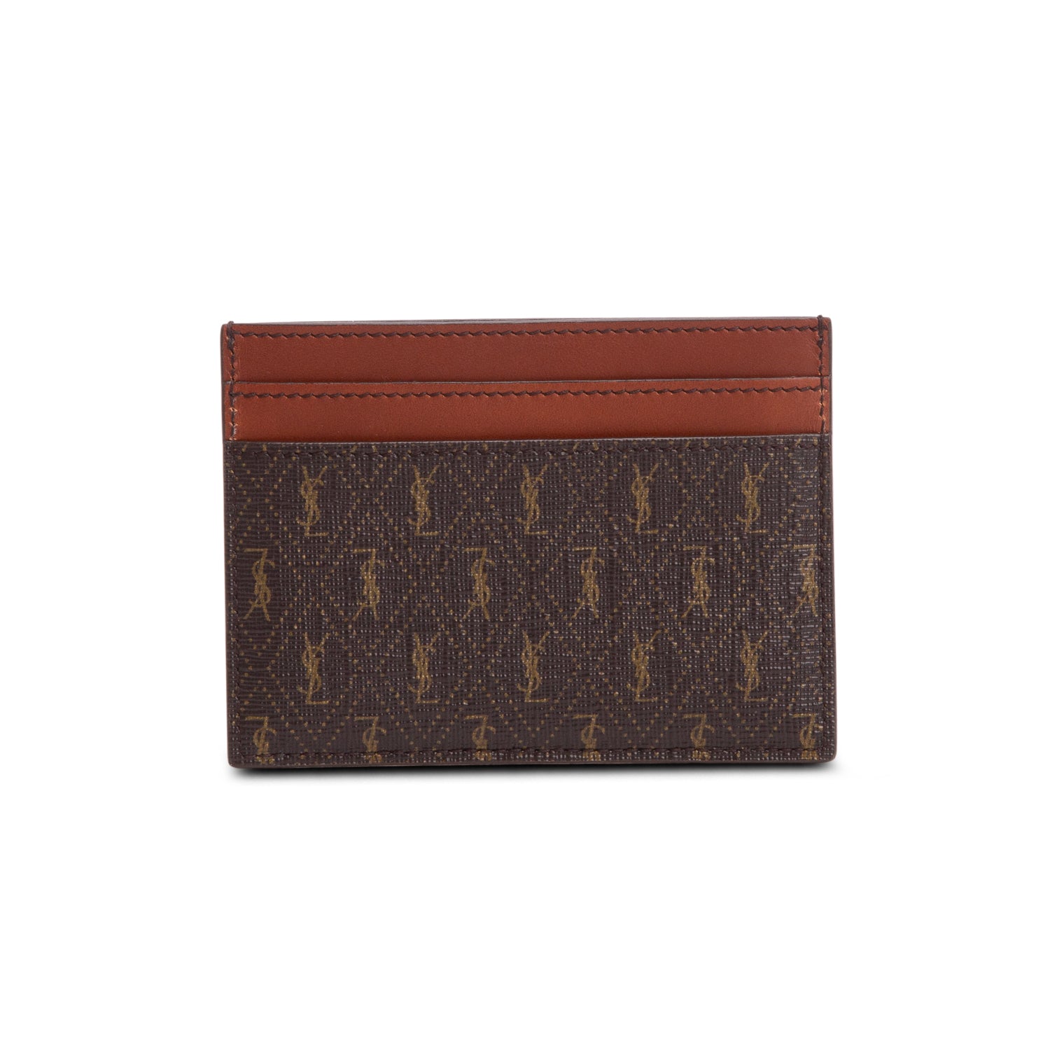 Saint Laurent 2022 Brown Canvas Smooth Calfskin Le Monogramme Card Holder w/ Box