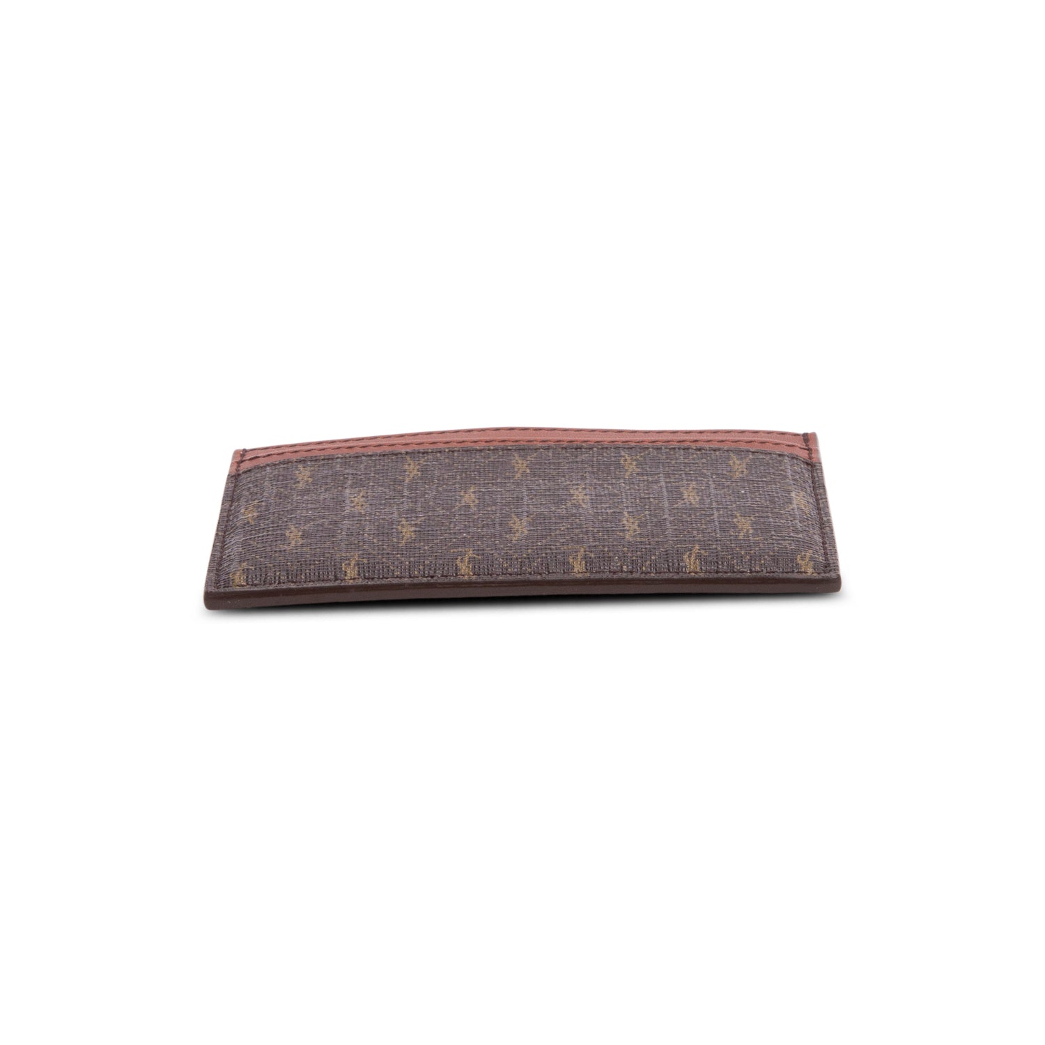 Saint Laurent 2022 Brown Canvas Smooth Calfskin Le Monogramme Card Holder w/ Box