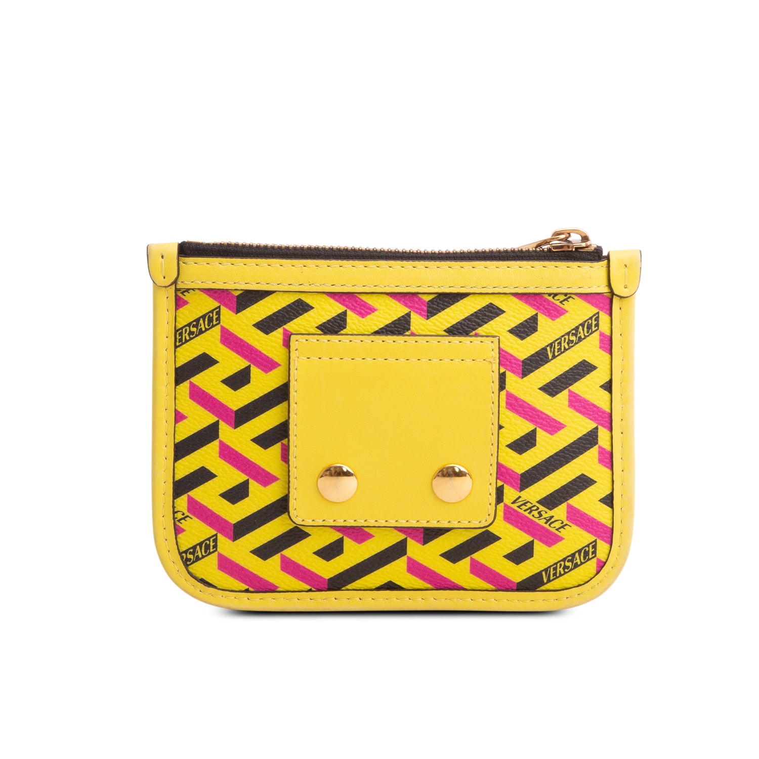 Versace Yellow Coated Canvas Calfskin La Greca Modular Zip Pouch