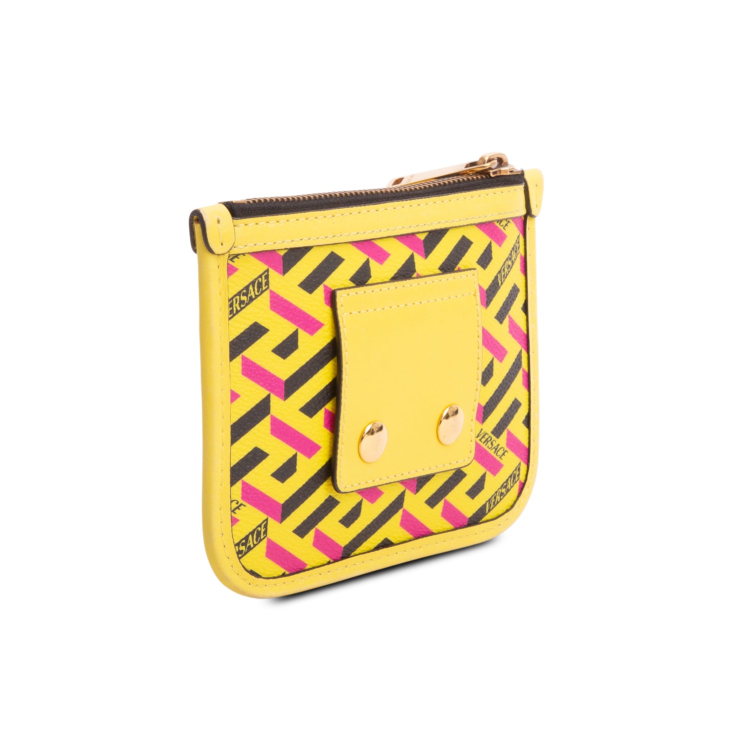 Versace Yellow Coated Canvas Calfskin La Greca Modular Zip Pouch