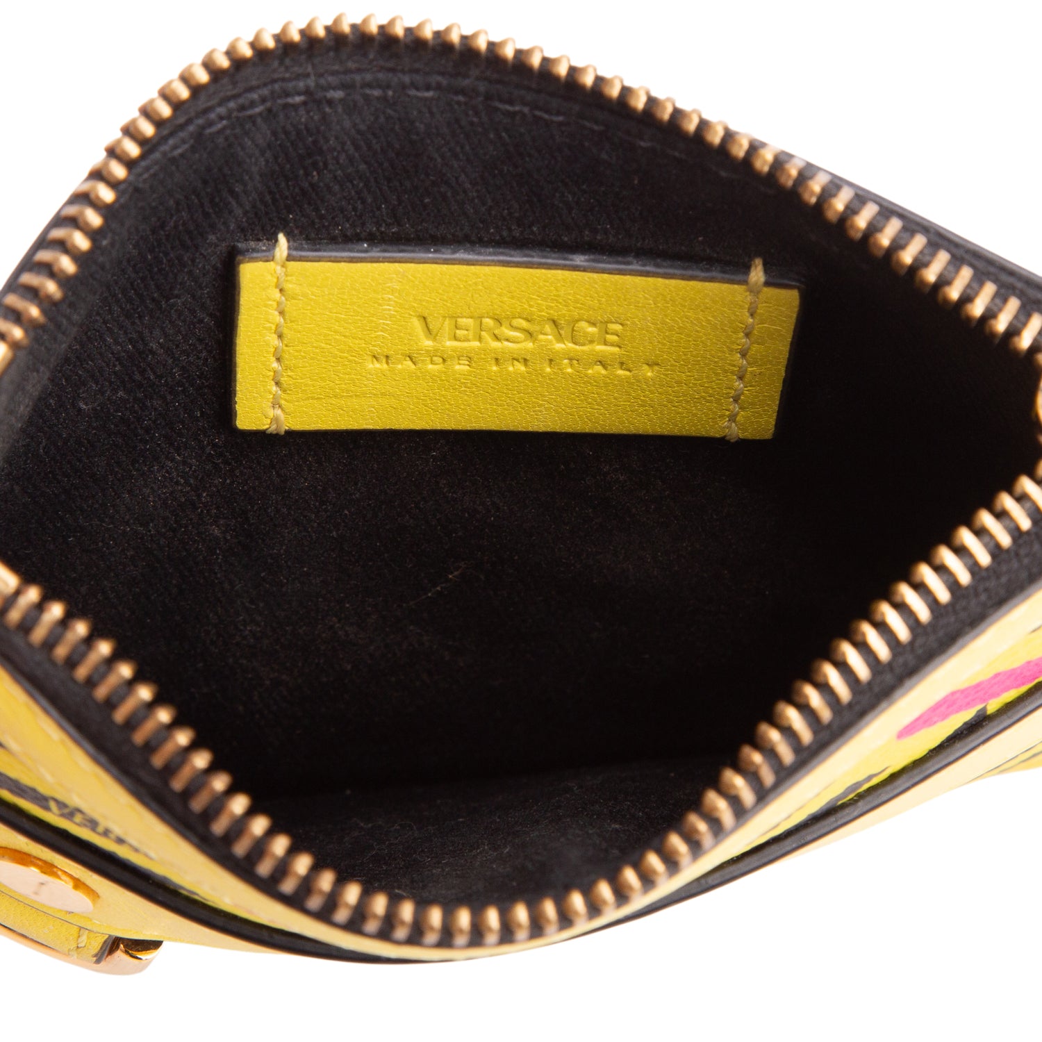 Versace Yellow Coated Canvas Calfskin La Greca Modular Zip Pouch