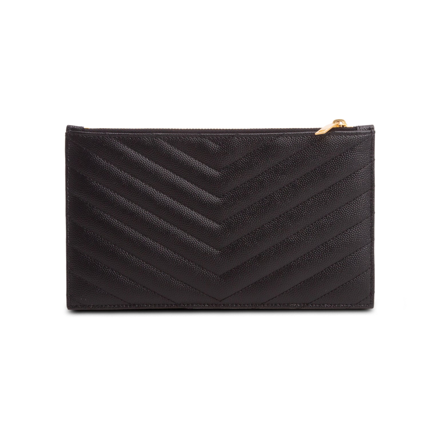Saint Laurent 2022 Black Grain De Poudre Embossed Leather Cassandre Matelasse Zipped Pouch
