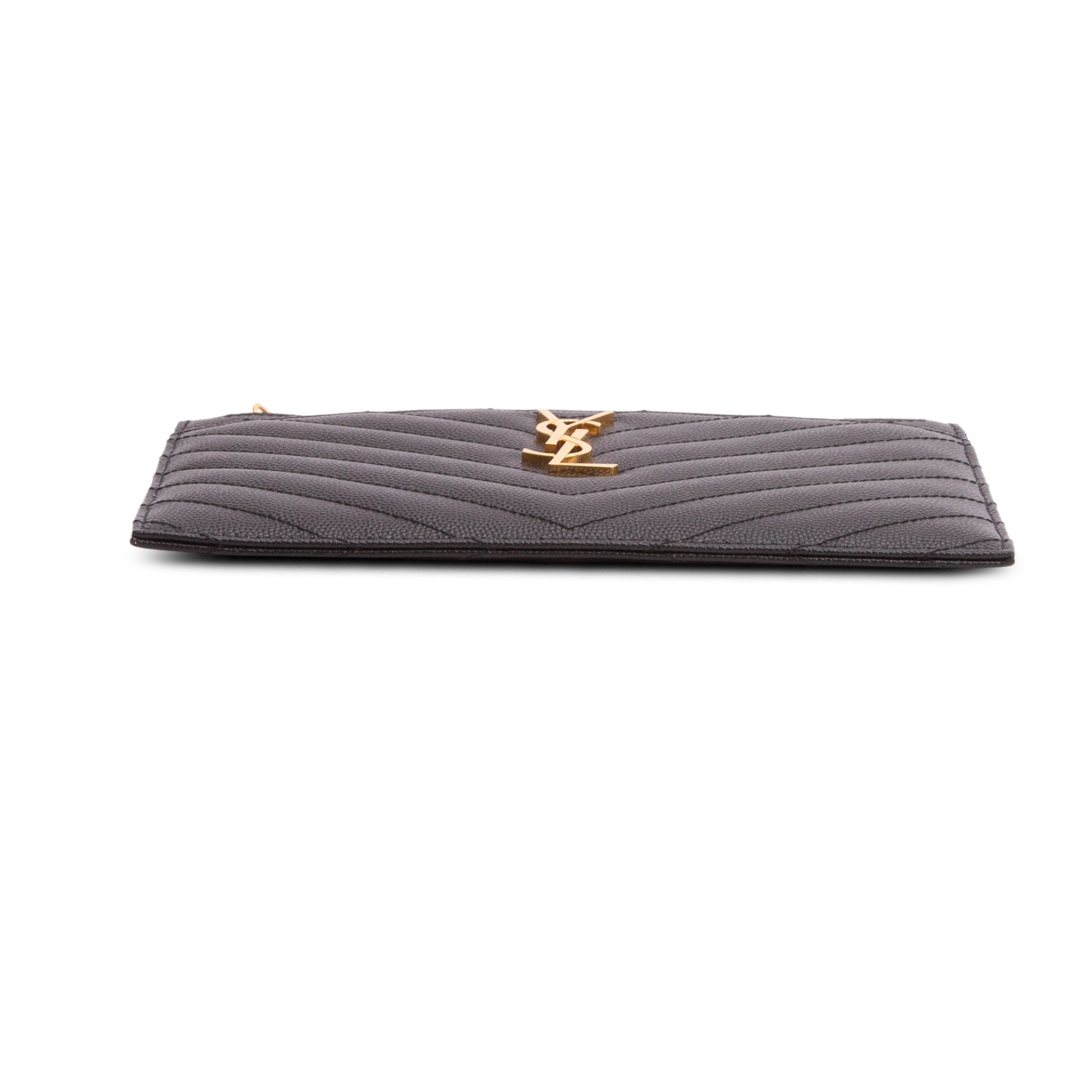 Saint Laurent 2022 Black Grain De Poudre Embossed Leather Cassandre Matelasse Zipped Pouch