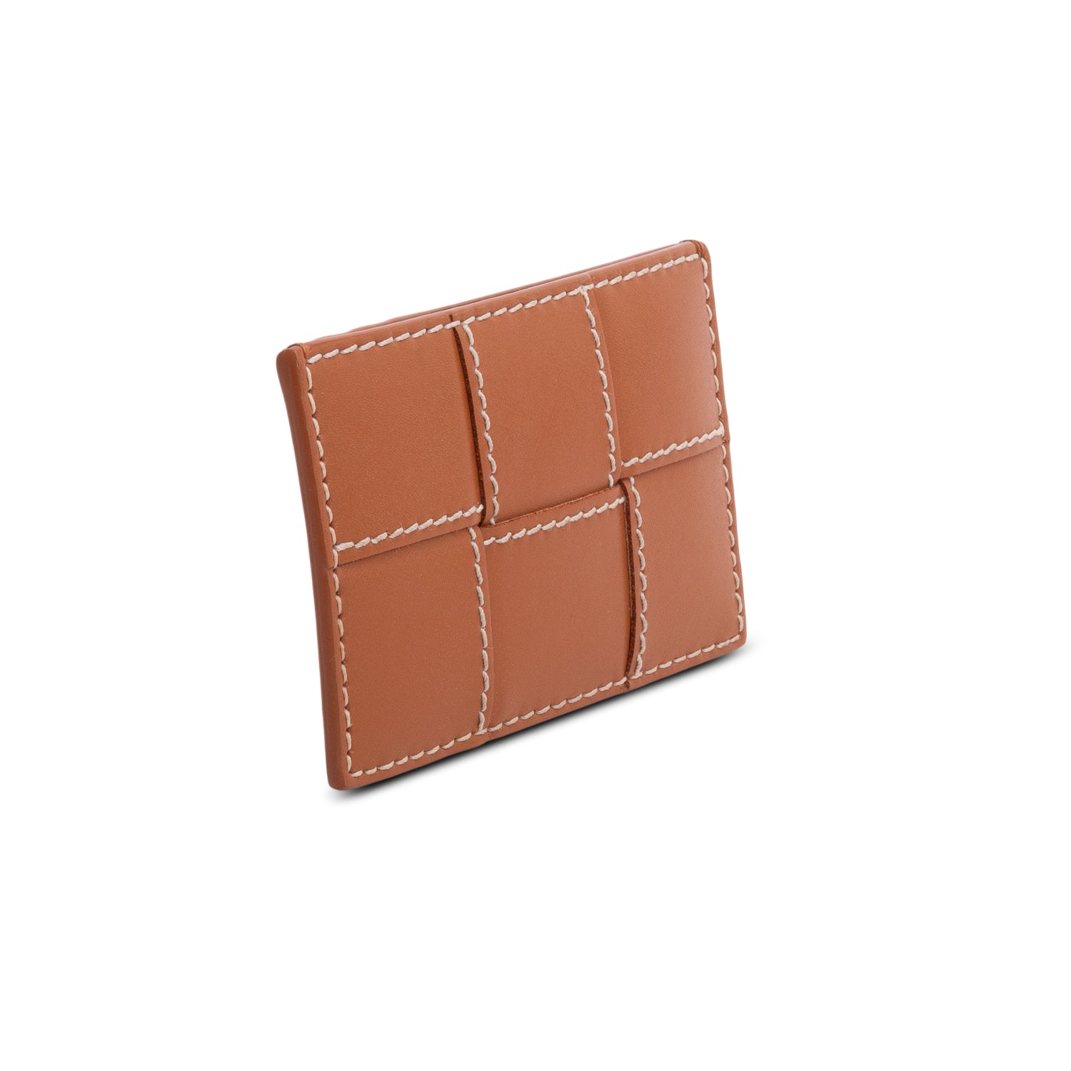 Bottega Veneta Brown Intreccio Calfskin Leather Cassette Credit Card Case
