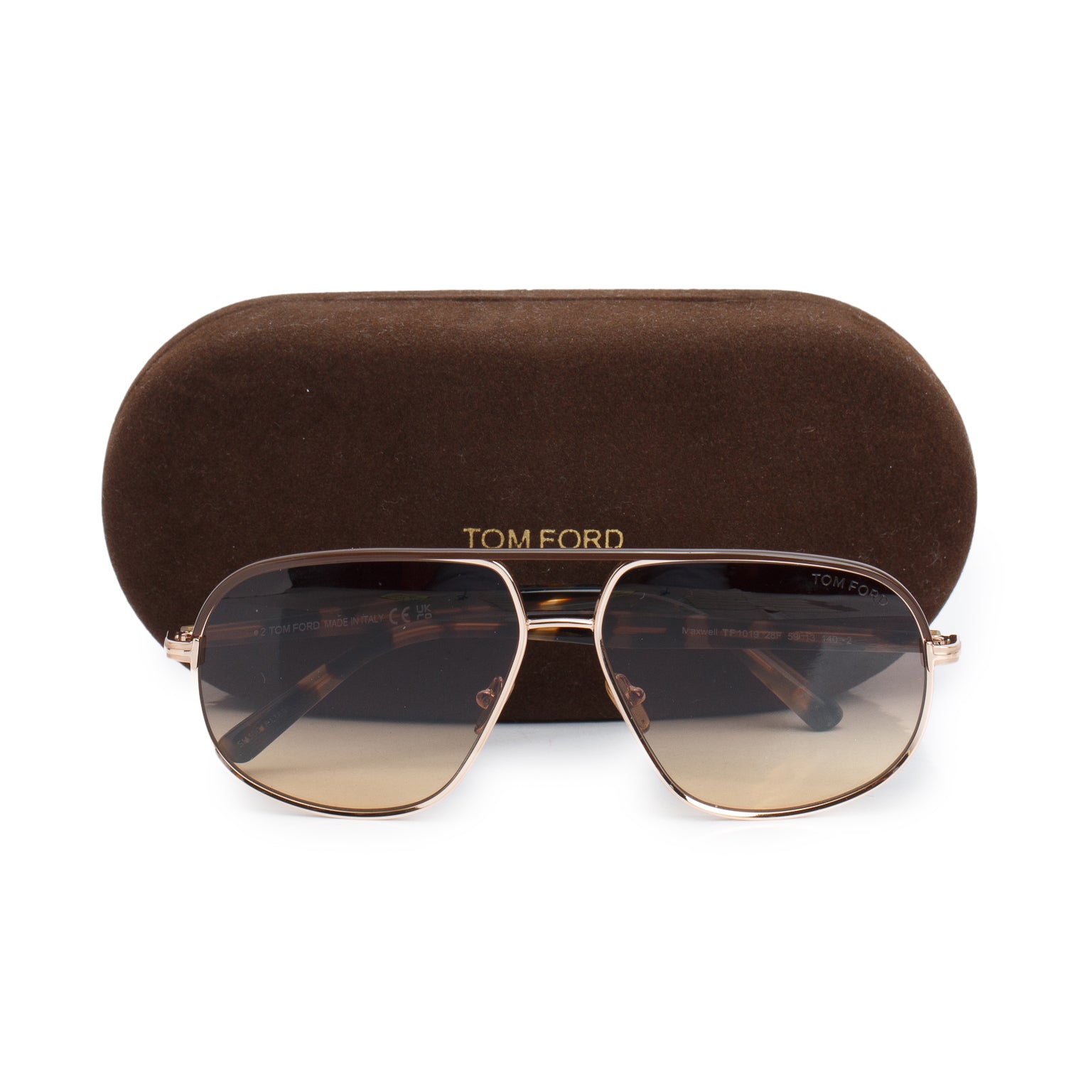 Tom Ford TF 1019 Brown Tortoise Maxwell Aviator Sunglasses w/ Case