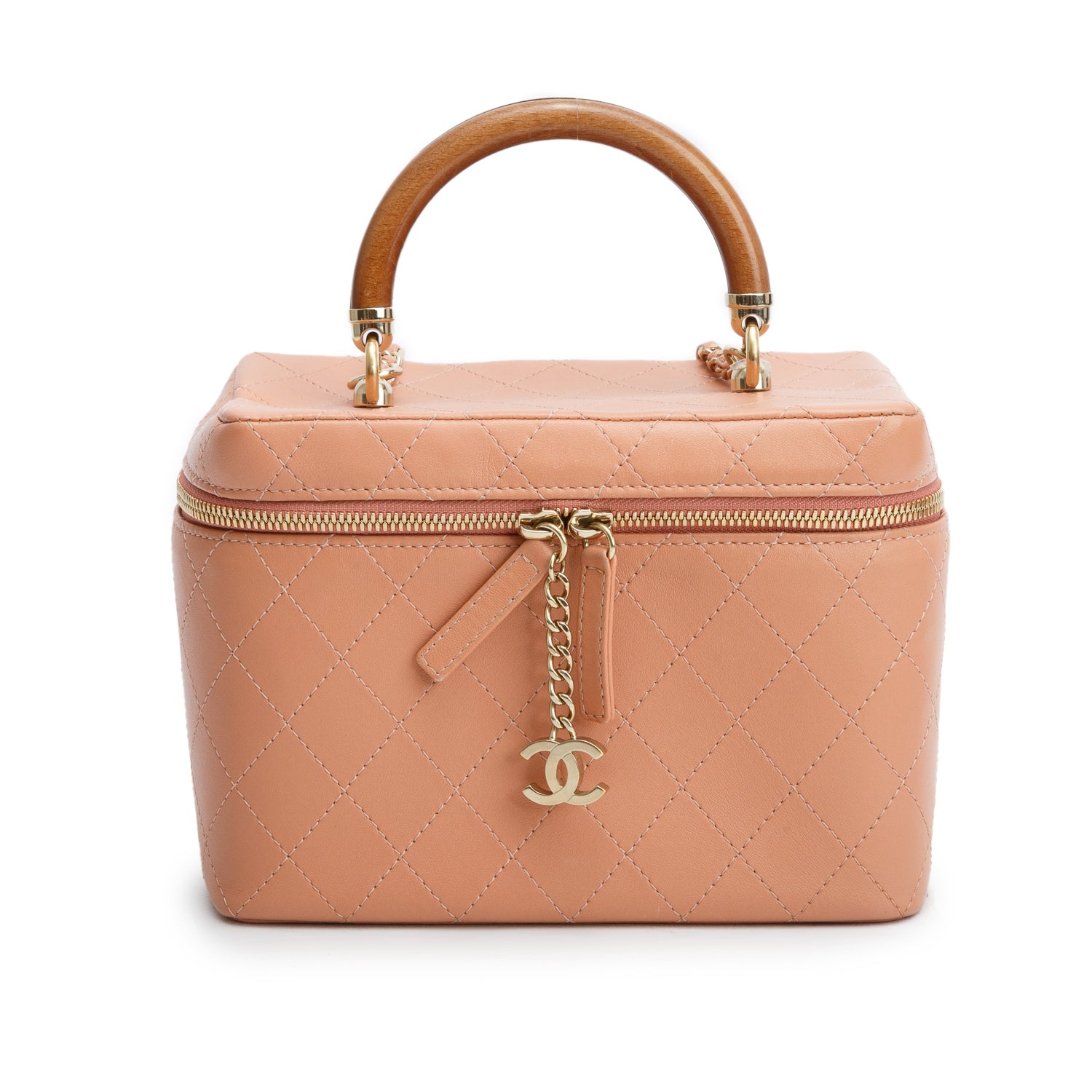 Chanel Pink Lambskin Quilted Knock On Wood Vanity Case w/ Box & Authenticity Card