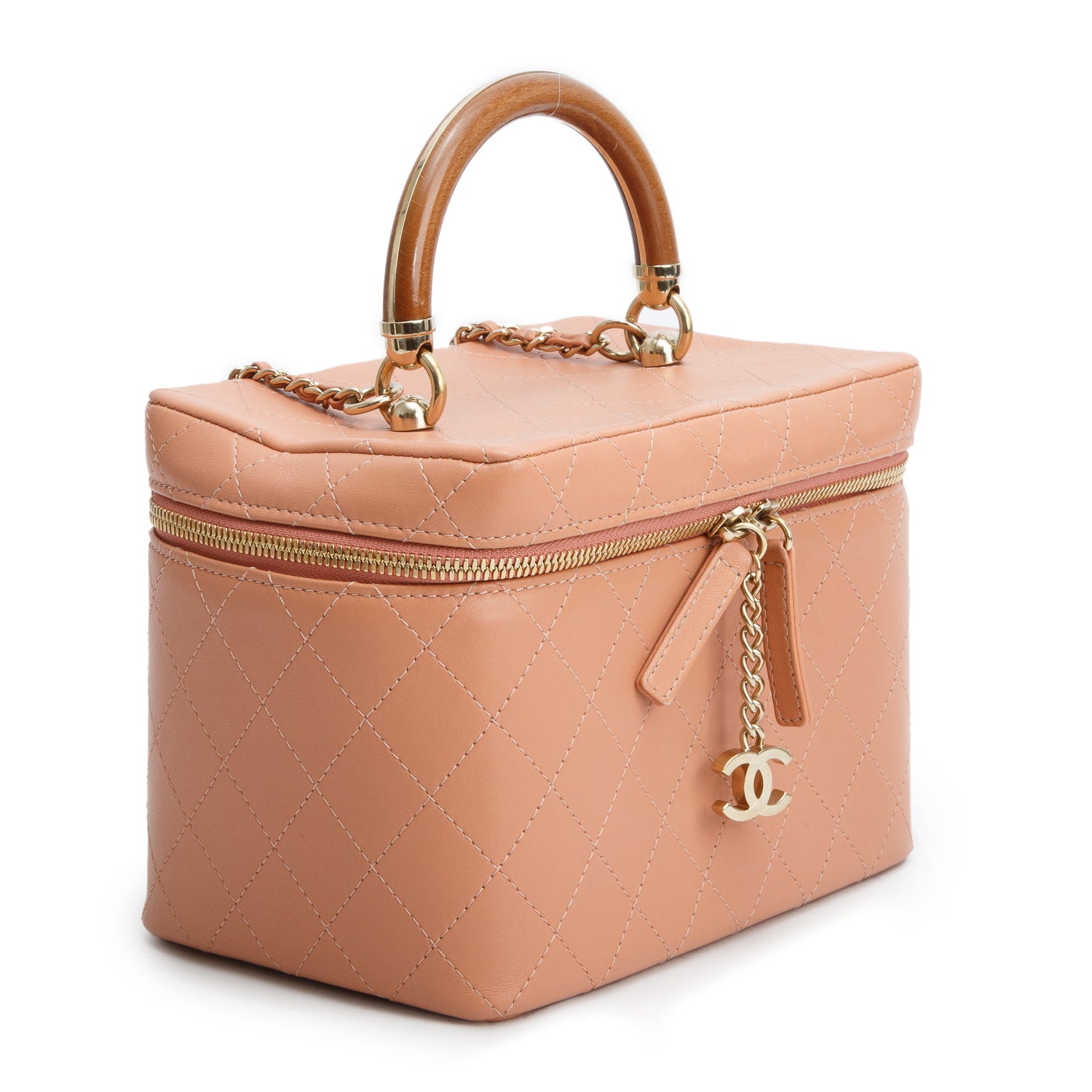 Chanel Pink Lambskin Quilted Knock On Wood Vanity Case w/ Box & Authenticity Card