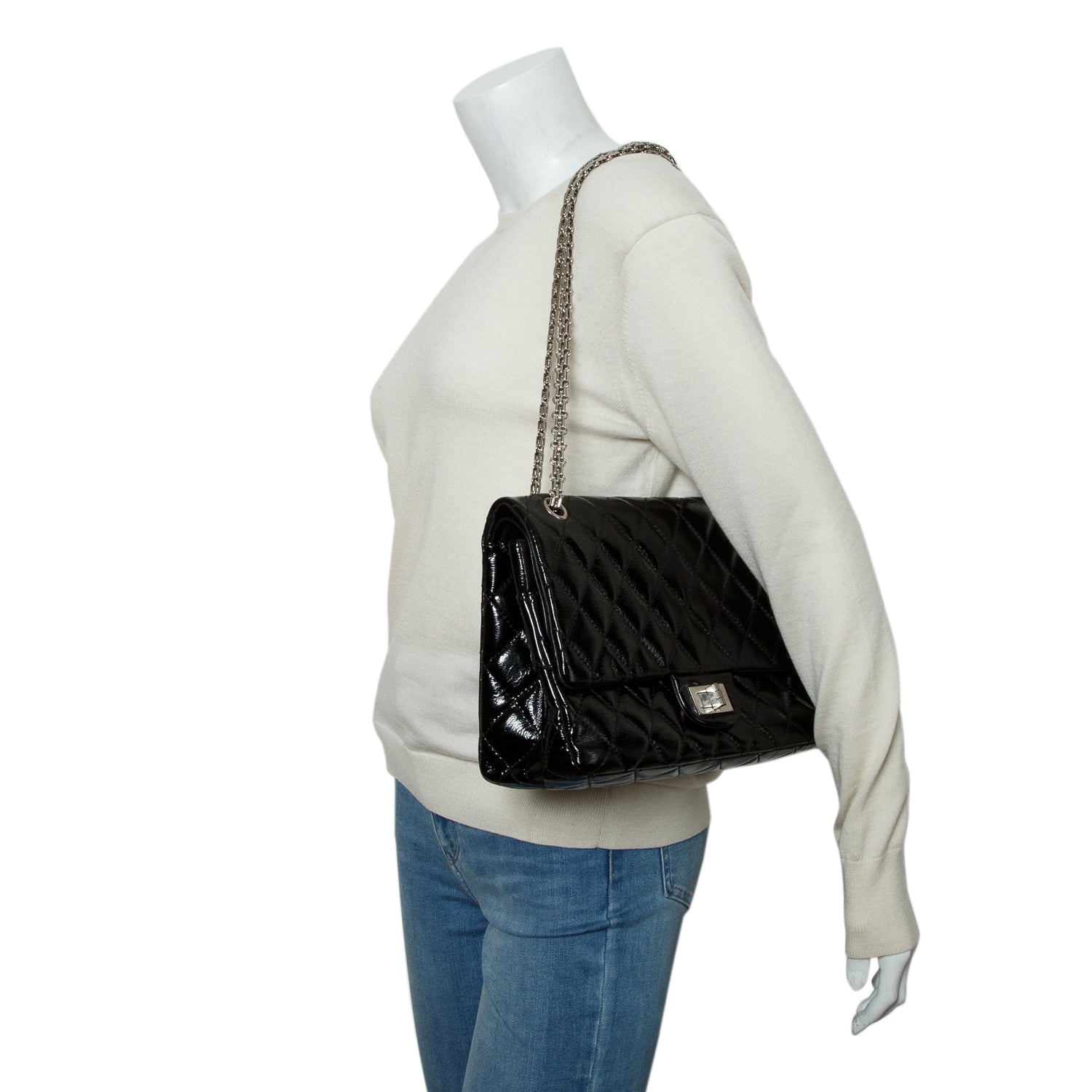 Chanel Black Glazed Calfskin Quilted 2.55 Reissue 227 Double Flap w/ Box & Authenticity Card