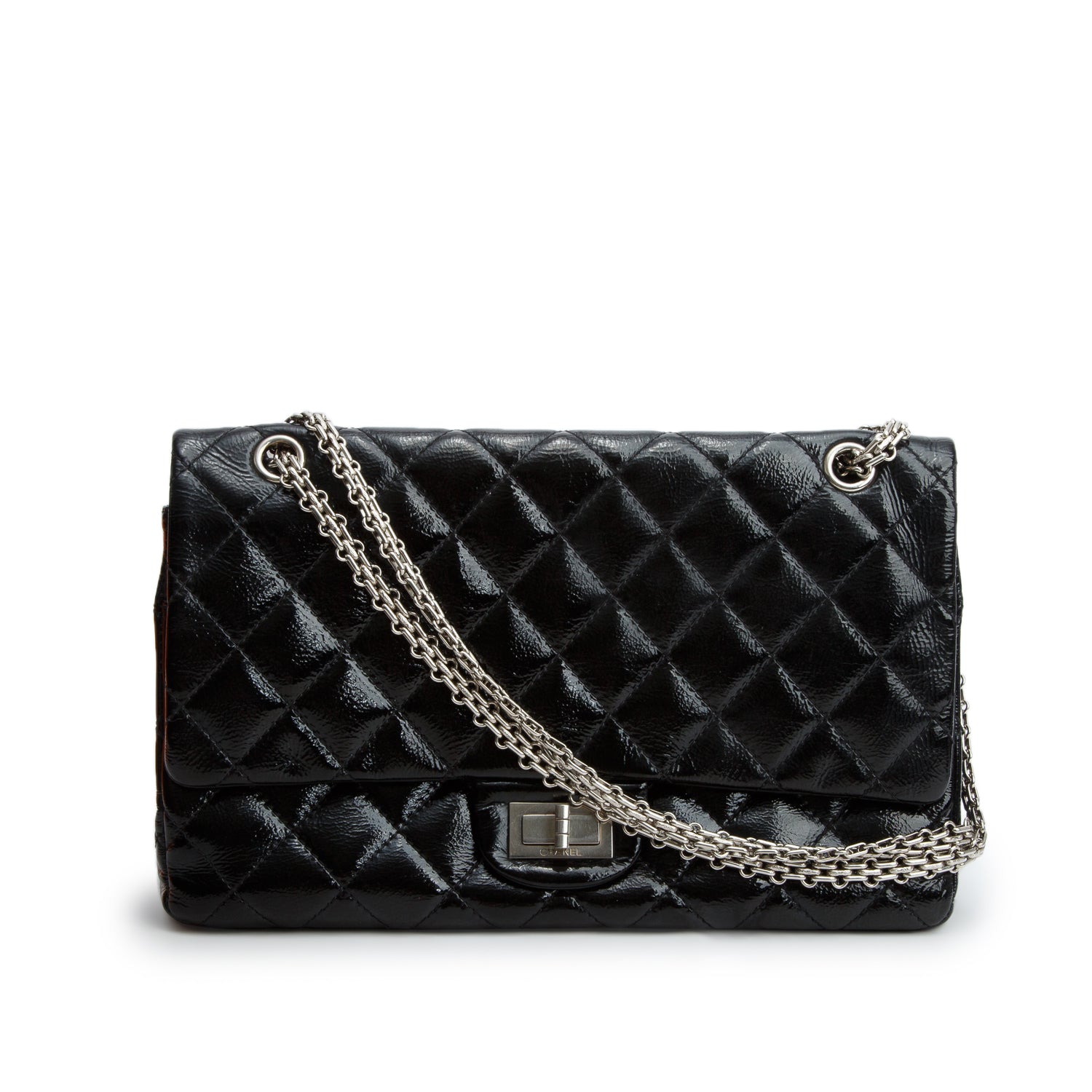 Chanel Black Glazed Calfskin Quilted 2.55 Reissue 227 Double Flap w/ Box & Authenticity Card