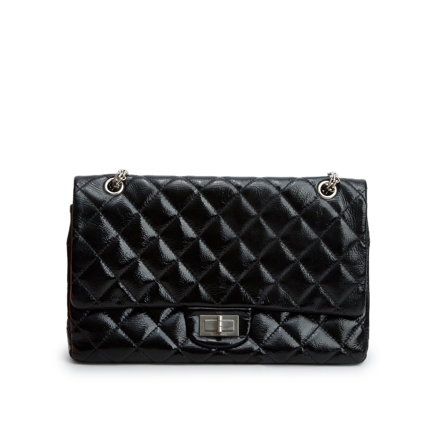 Chanel Black Glazed Calfskin Quilted 2.55 Reissue 227 Double Flap w/ Box & Authenticity Card