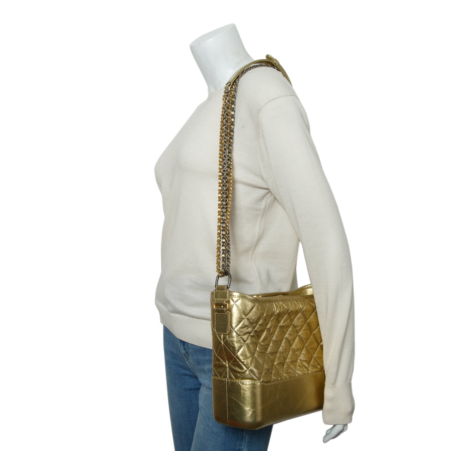 Chanel Gold Metallic Aged Calfskin Quilted Medium Gabrielle Hobo w/ Box