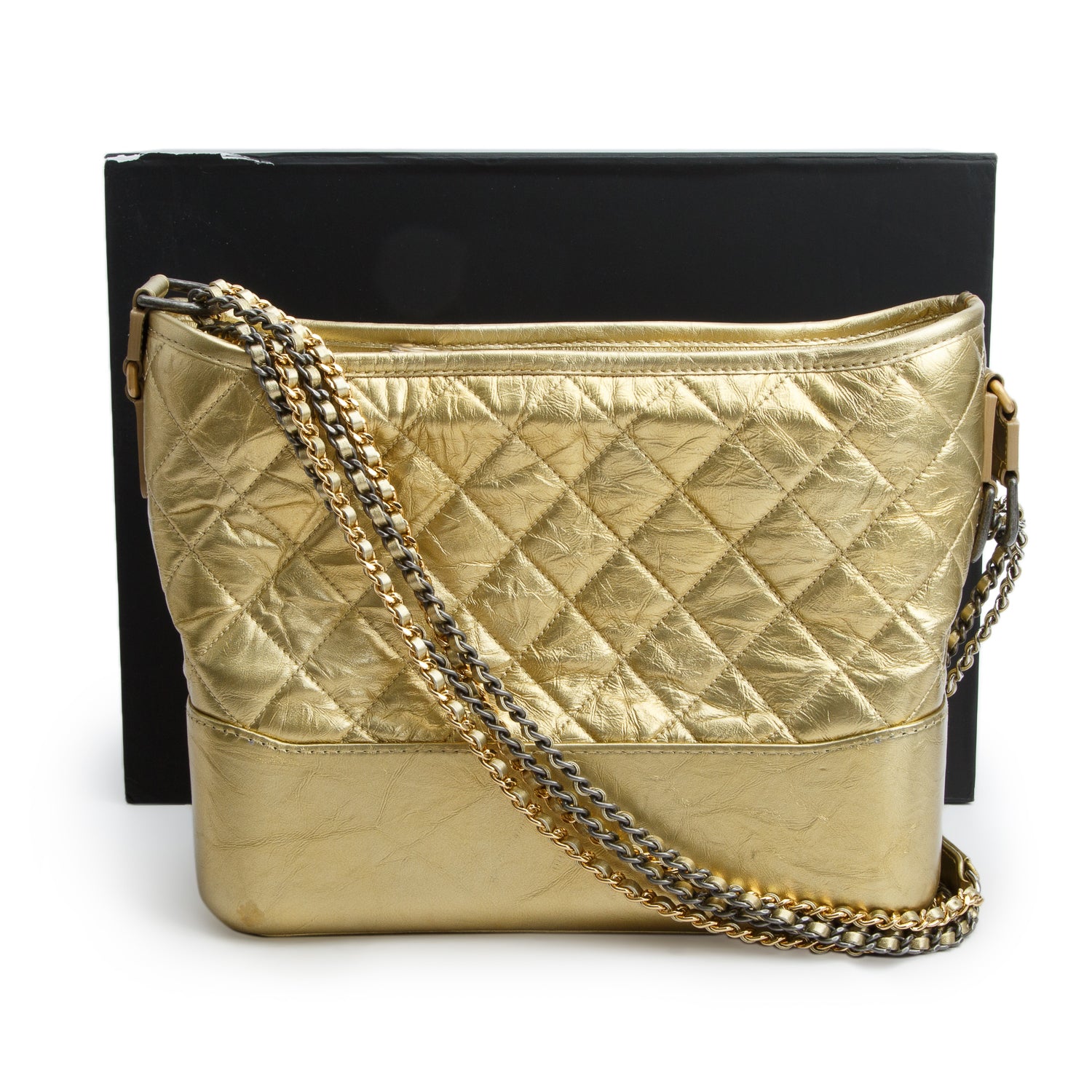 Chanel Gold Metallic Aged Calfskin Quilted Medium Gabrielle Hobo w/ Box