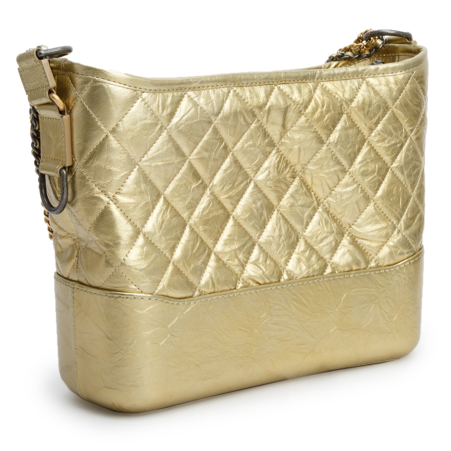 Chanel Gold Metallic Aged Calfskin Quilted Medium Gabrielle Hobo w/ Box