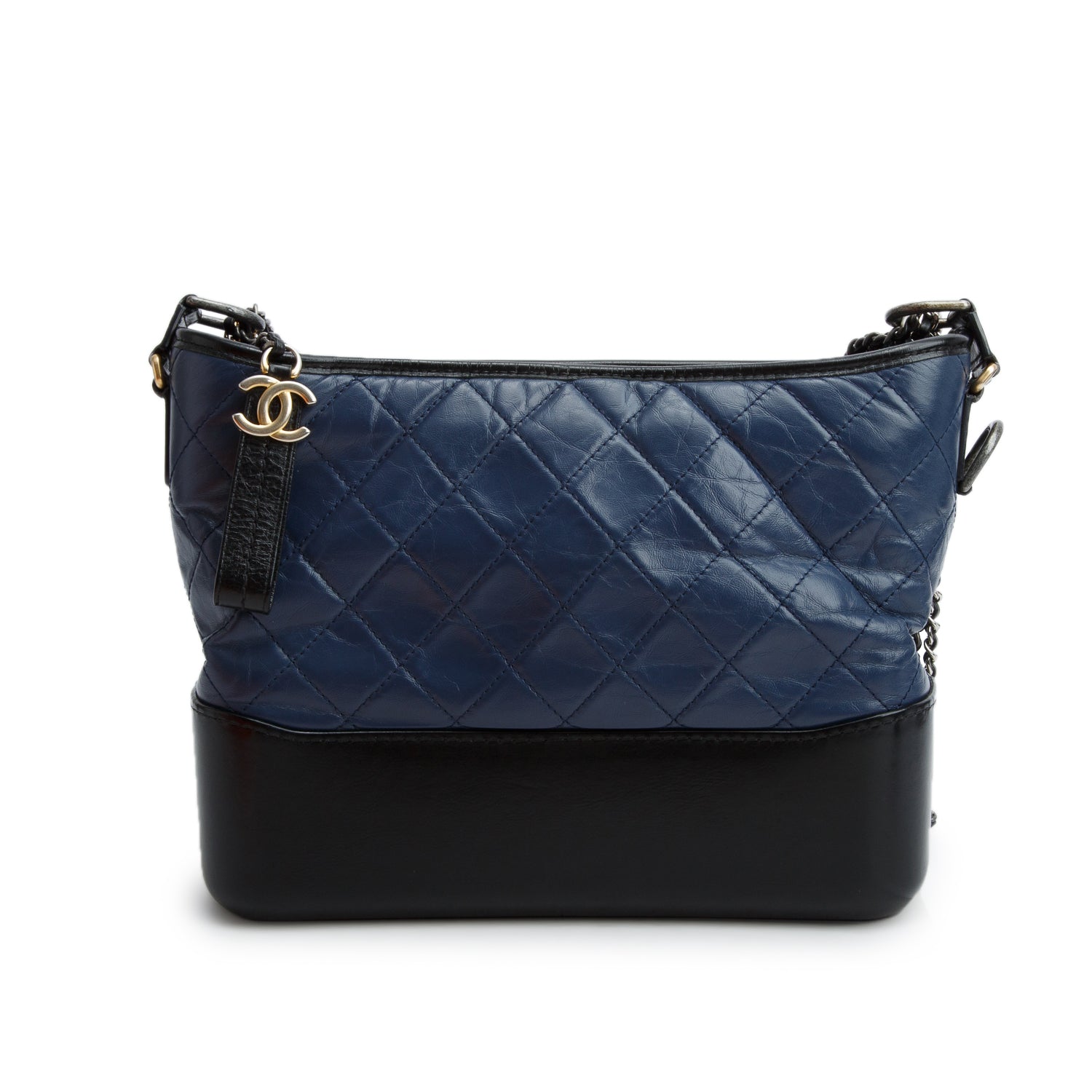 Chanel Blue & Black Aged Calfskin Leather Medium Gabrielle Hobo w/ Box & Authenticity Card