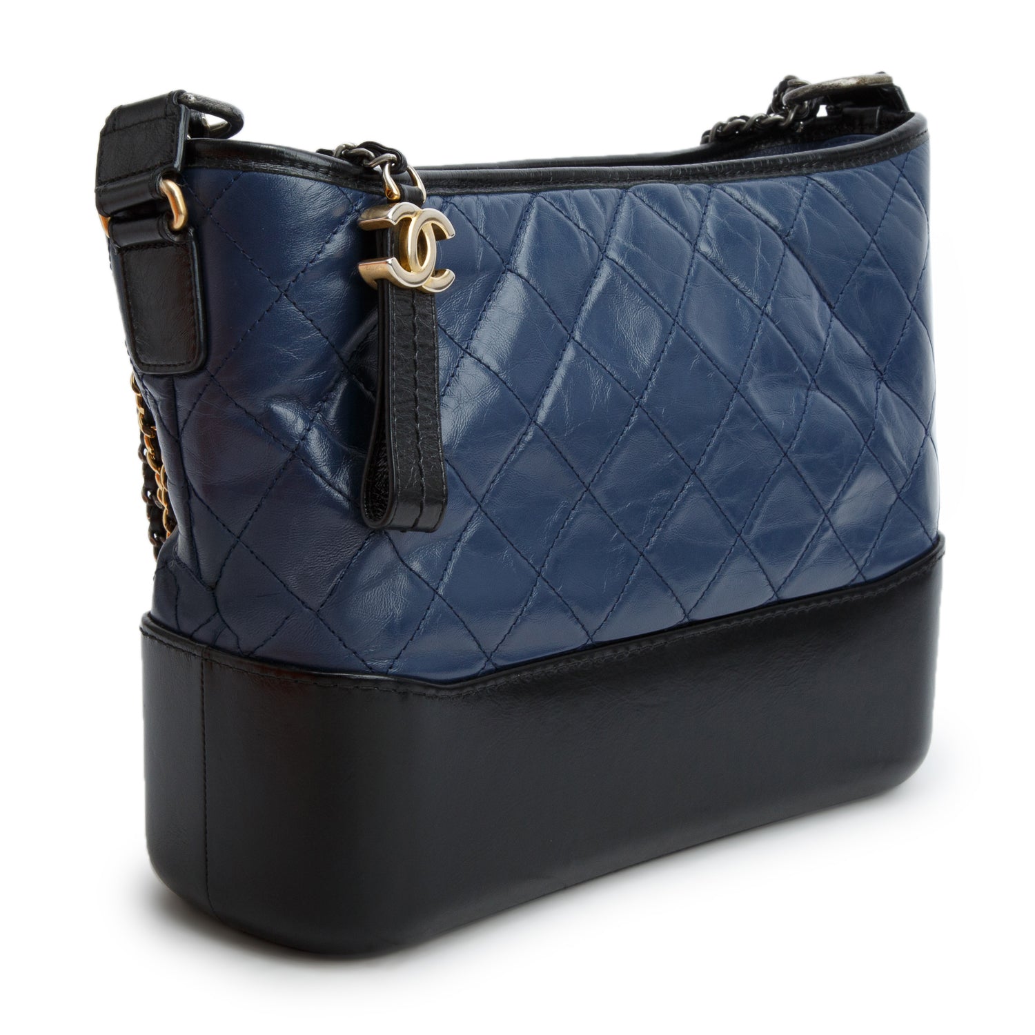 Chanel Blue & Black Aged Calfskin Leather Medium Gabrielle Hobo w/ Box & Authenticity Card