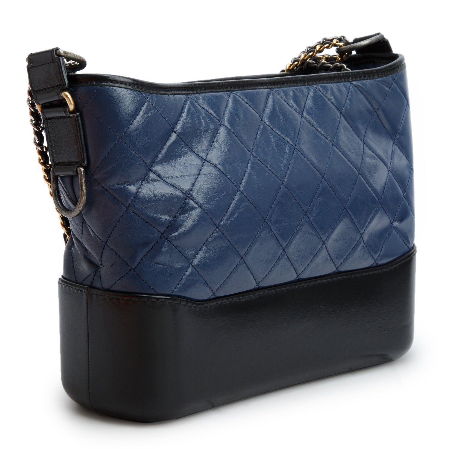 Chanel Blue & Black Aged Calfskin Leather Medium Gabrielle Hobo w/ Box & Authenticity Card
