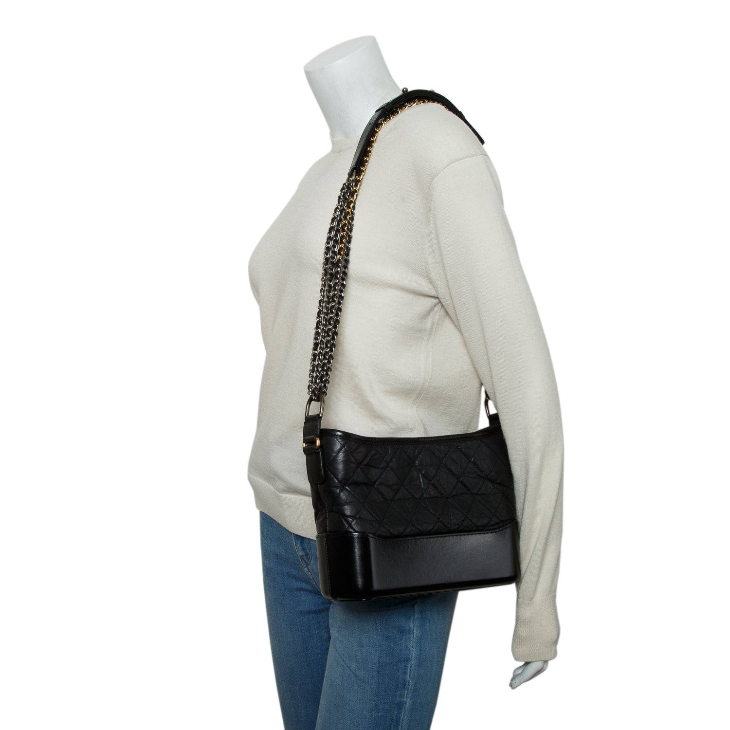 Chanel Black Aged Calfskin Leather Small Gabrielle Logo Hobo w/ Box