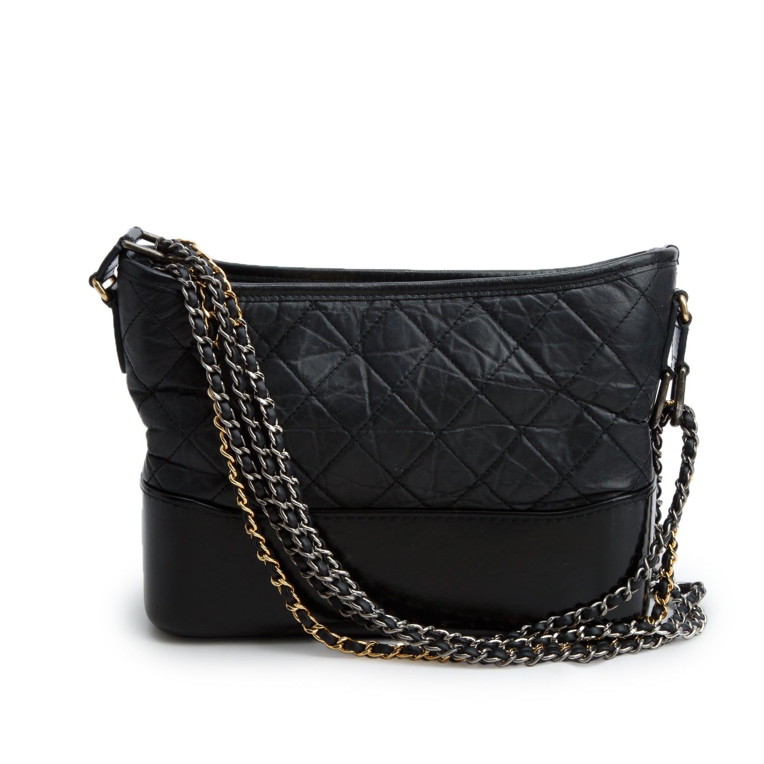 Chanel Black Aged Calfskin Leather Small Gabrielle Logo Hobo w/ Box
