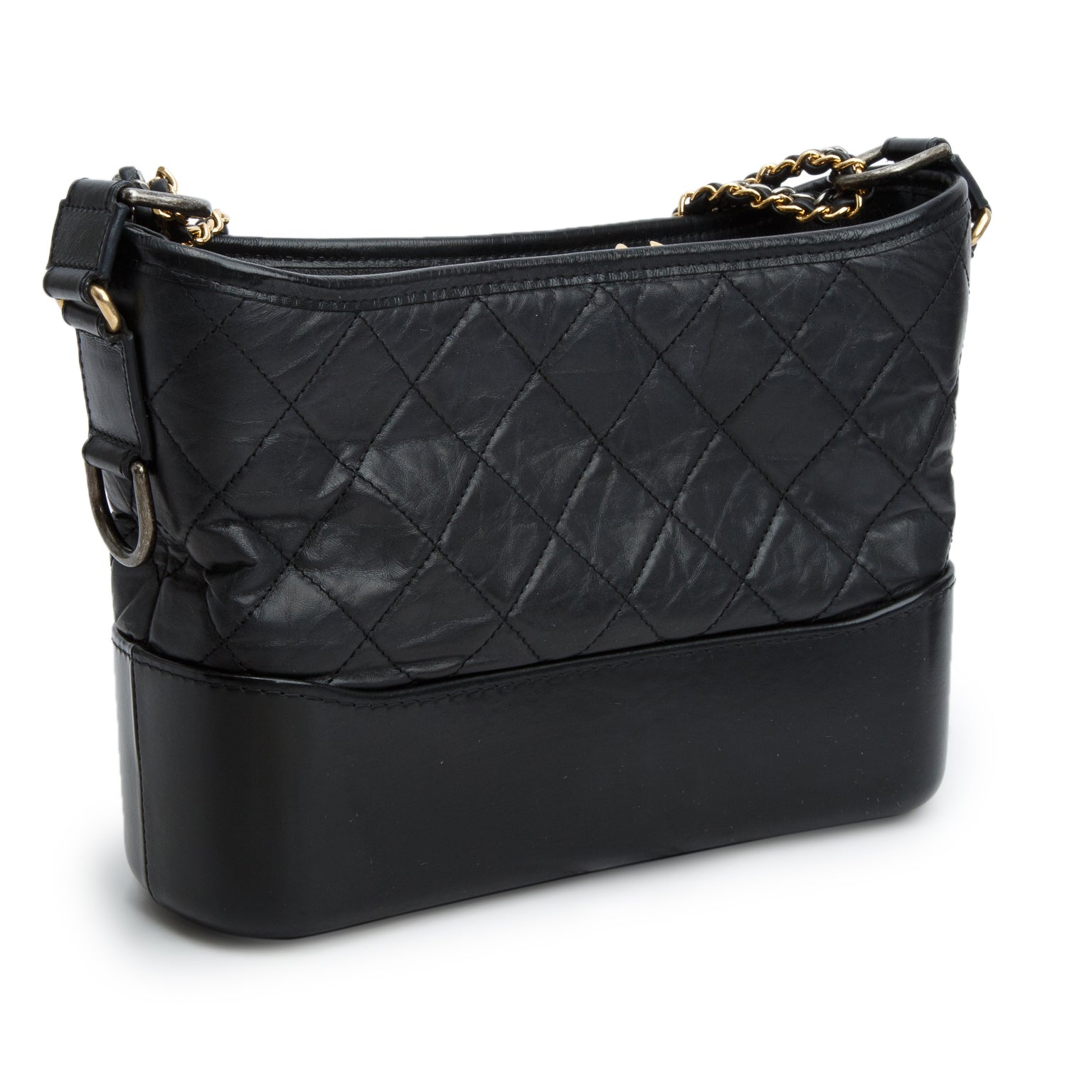 Chanel Black Aged Calfskin Leather Small Gabrielle Logo Hobo w/ Box