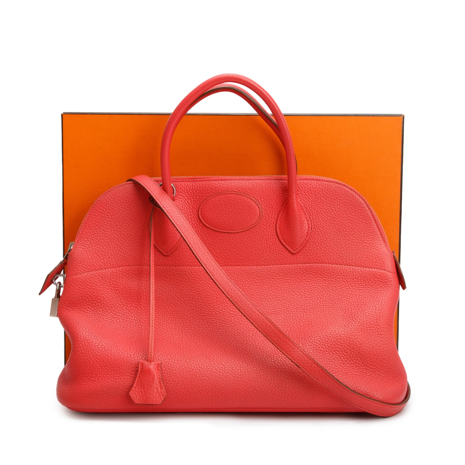 Hermes Rouge Pivoine Taurillon Clemence Bolide 35 w/ Box & Strap